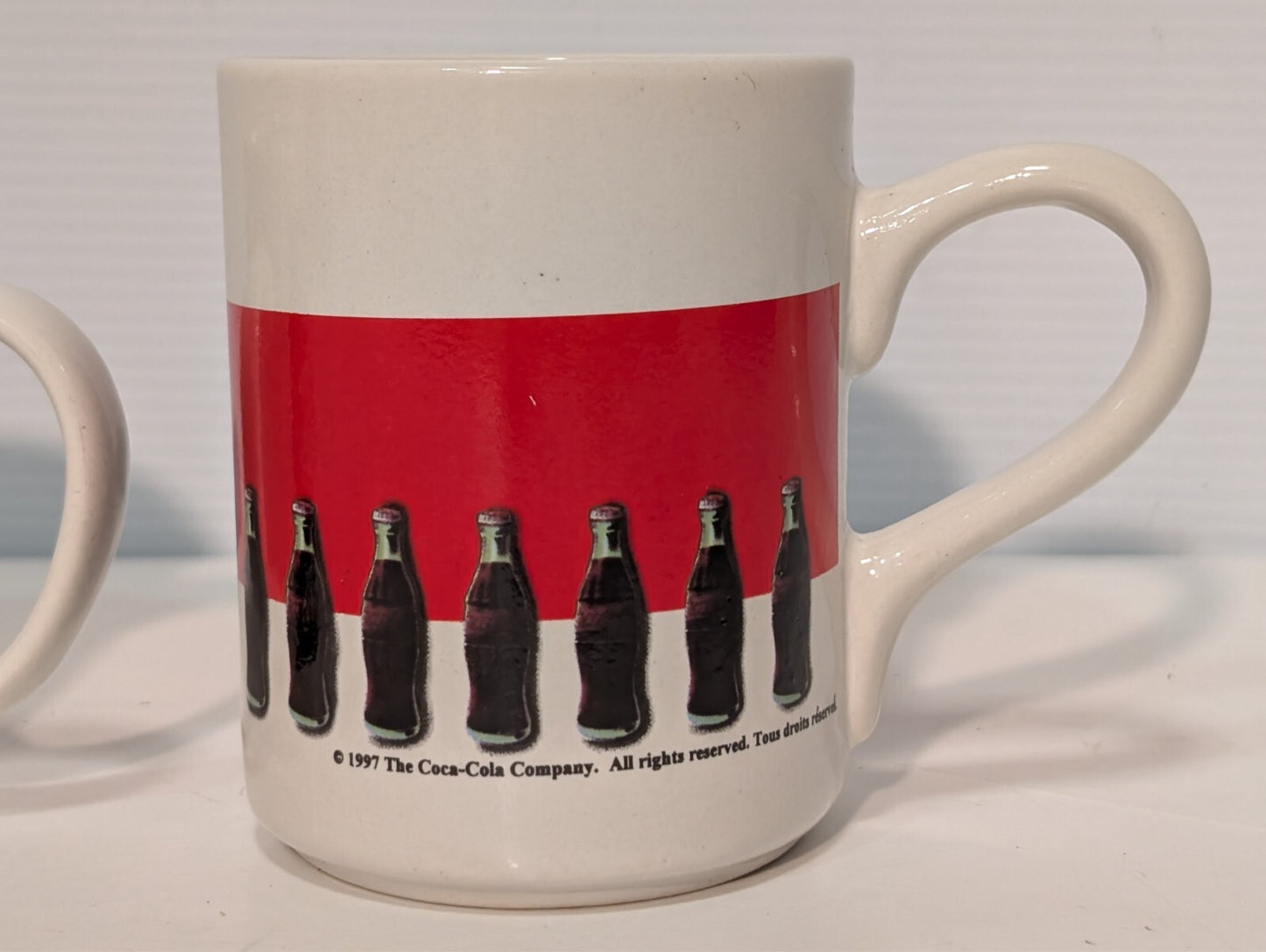 (5) Vintage Coca Cola Collectible Drinking Mugs Coke Ceramic Handles Red Blue