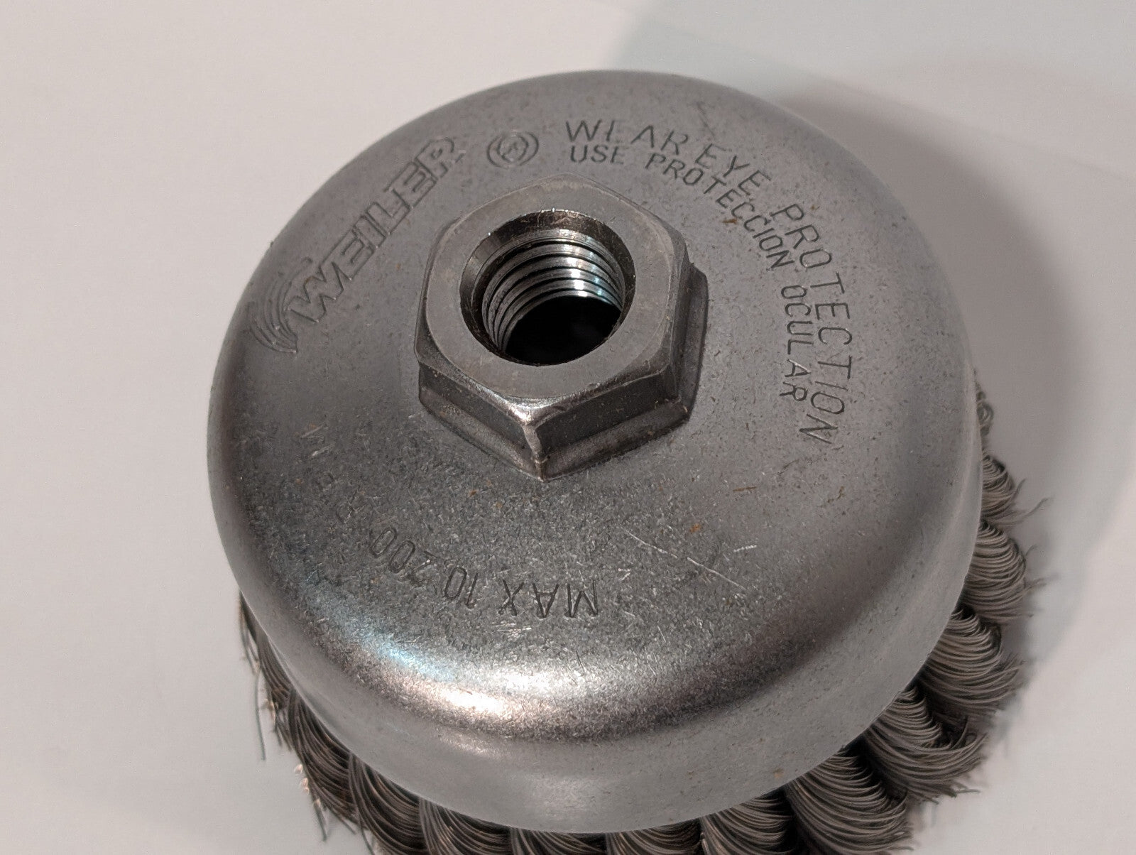 Weiler 12306 Single Row Wire Cup Brush, 4", .014 Wire, 5/8"-11 Nut, 10,200 RPM