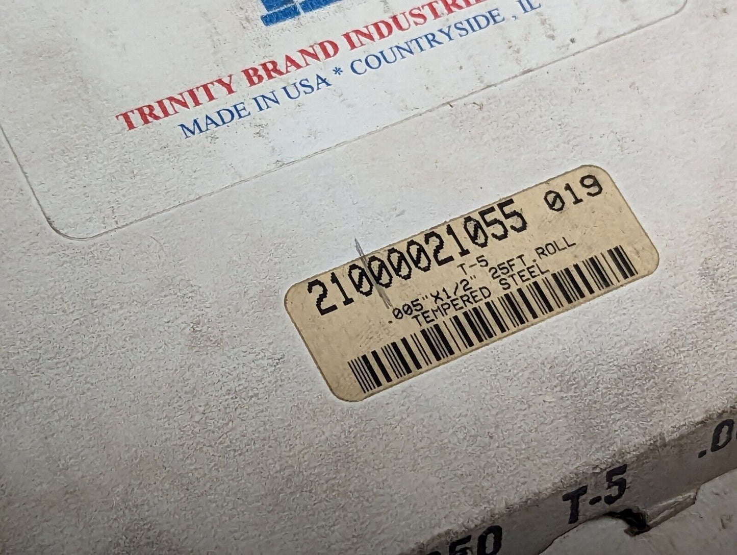 Trinity tempered steel roll, 0.005" x 1/2" x 25'