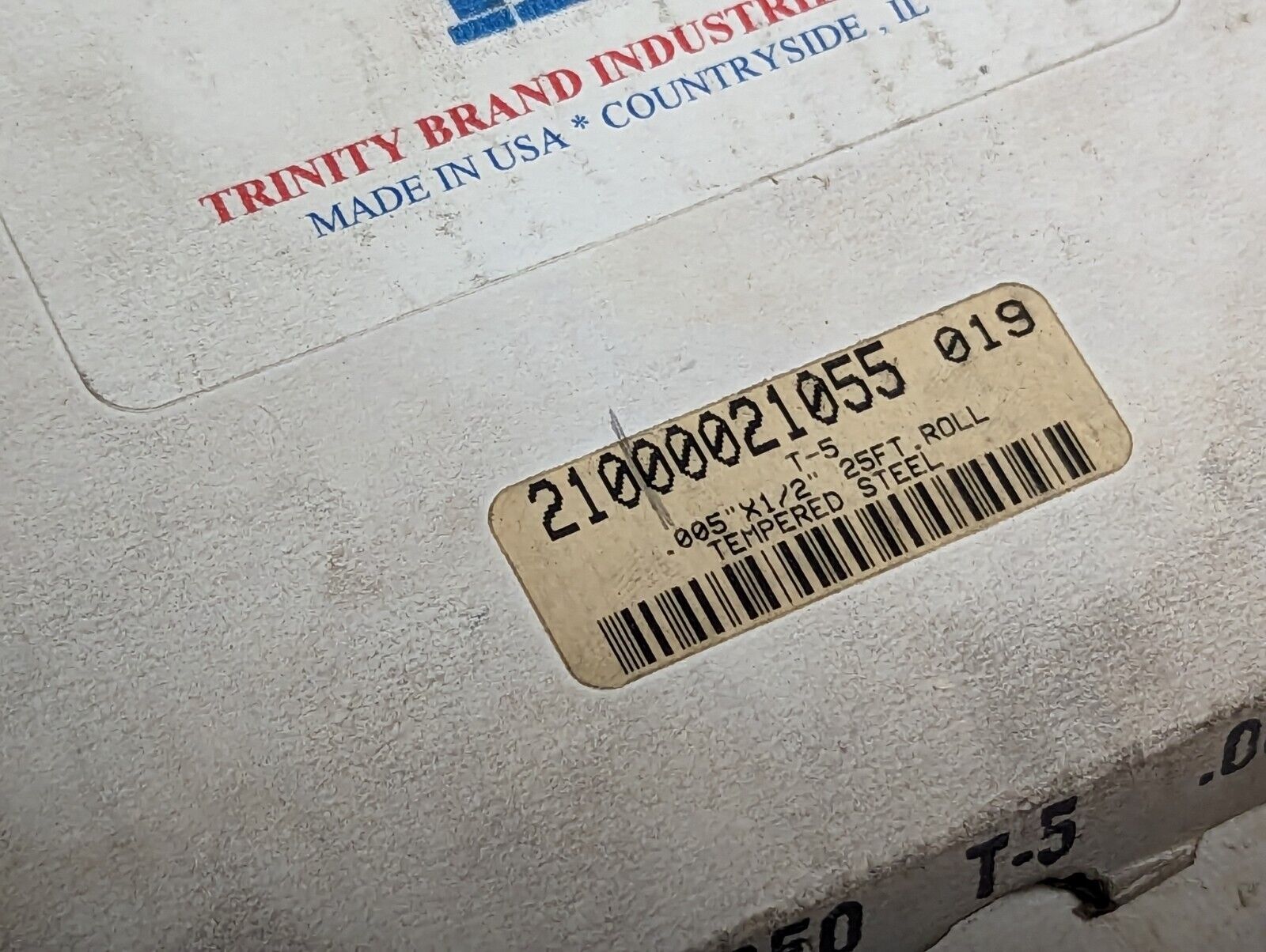 Trinity tempered steel roll, 0.005" x 1/2" x 25'