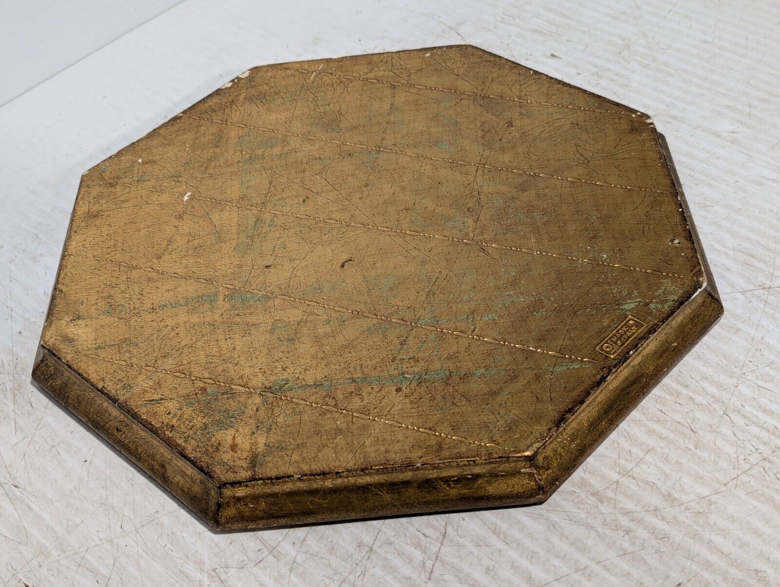 Vintage Wooden Octagonal Tray, Intricately etched and hand painted - Free Ship