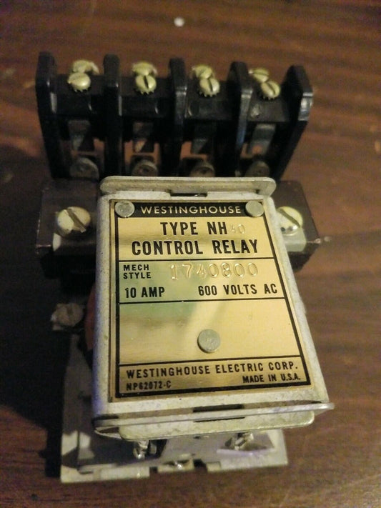 Westinghouse Type NH40 Control Relay, Mech Style 1740800, 10 amp, 600VAC