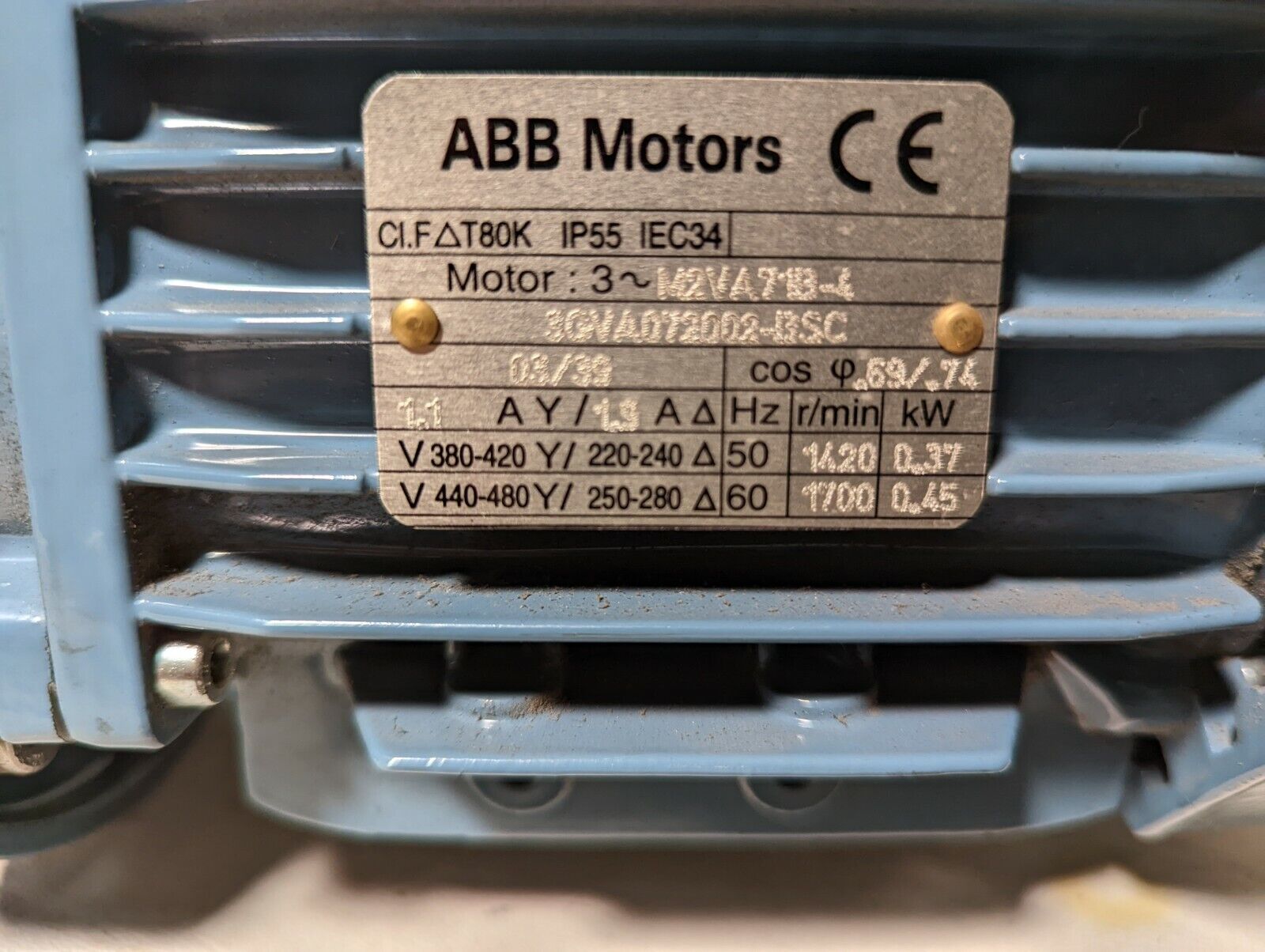 Sumitomo SM-CYCLO CNHJS-6105-71 speed reducer w/ABB 3GVA072002-BSC electricmotor