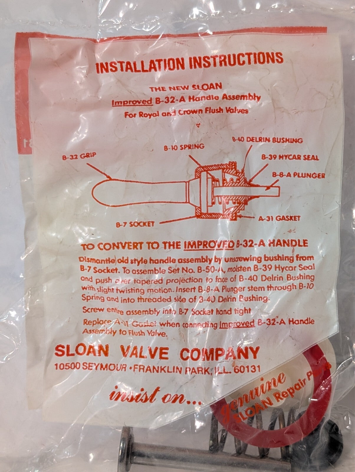 (4) SLOAN B-50-A Flush Valve Handle Repair Kit