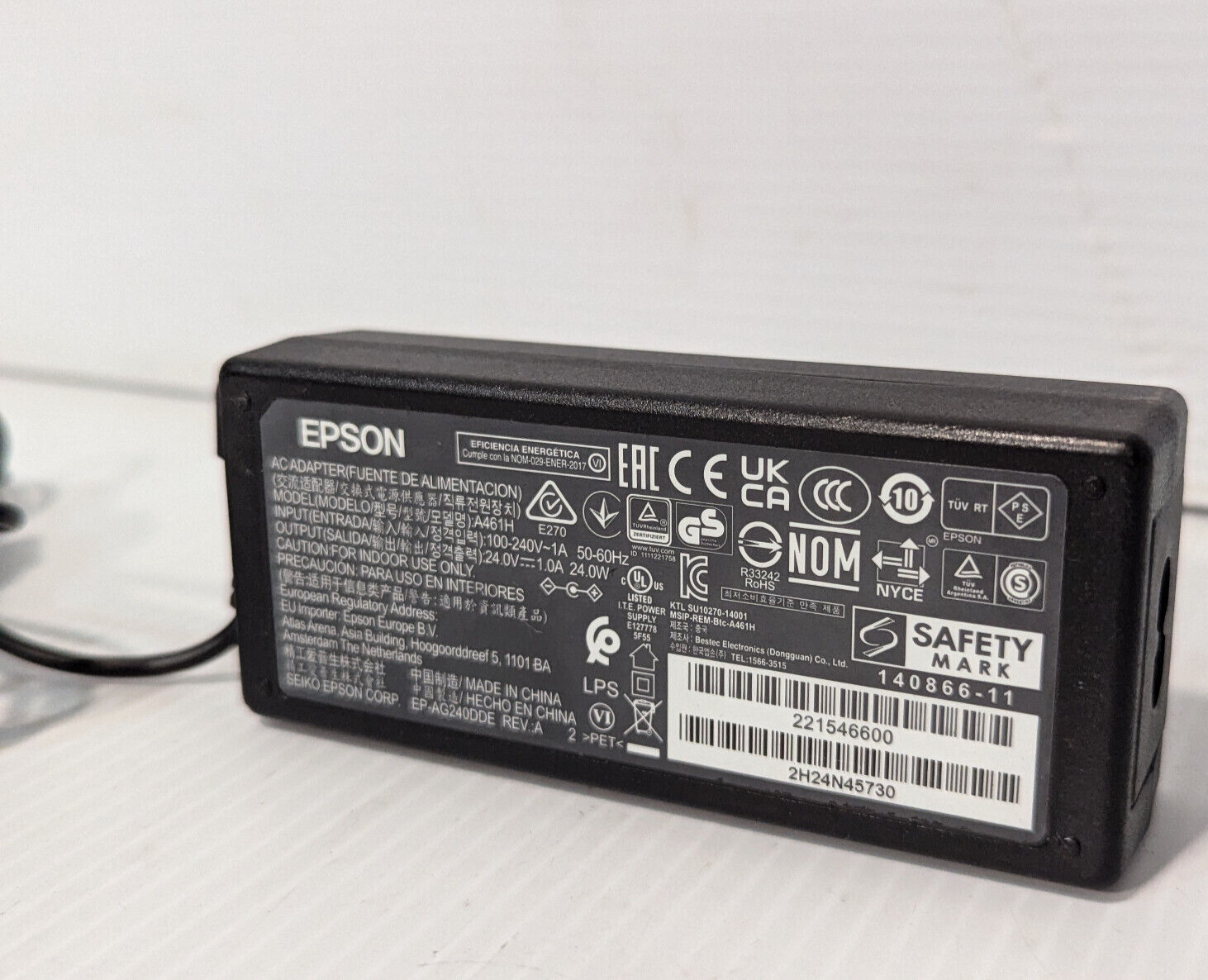 Lot of 3: Epson A461H Power Supply Adapters, 140866-11, 24V, 1A, 24W, 50-60Hz