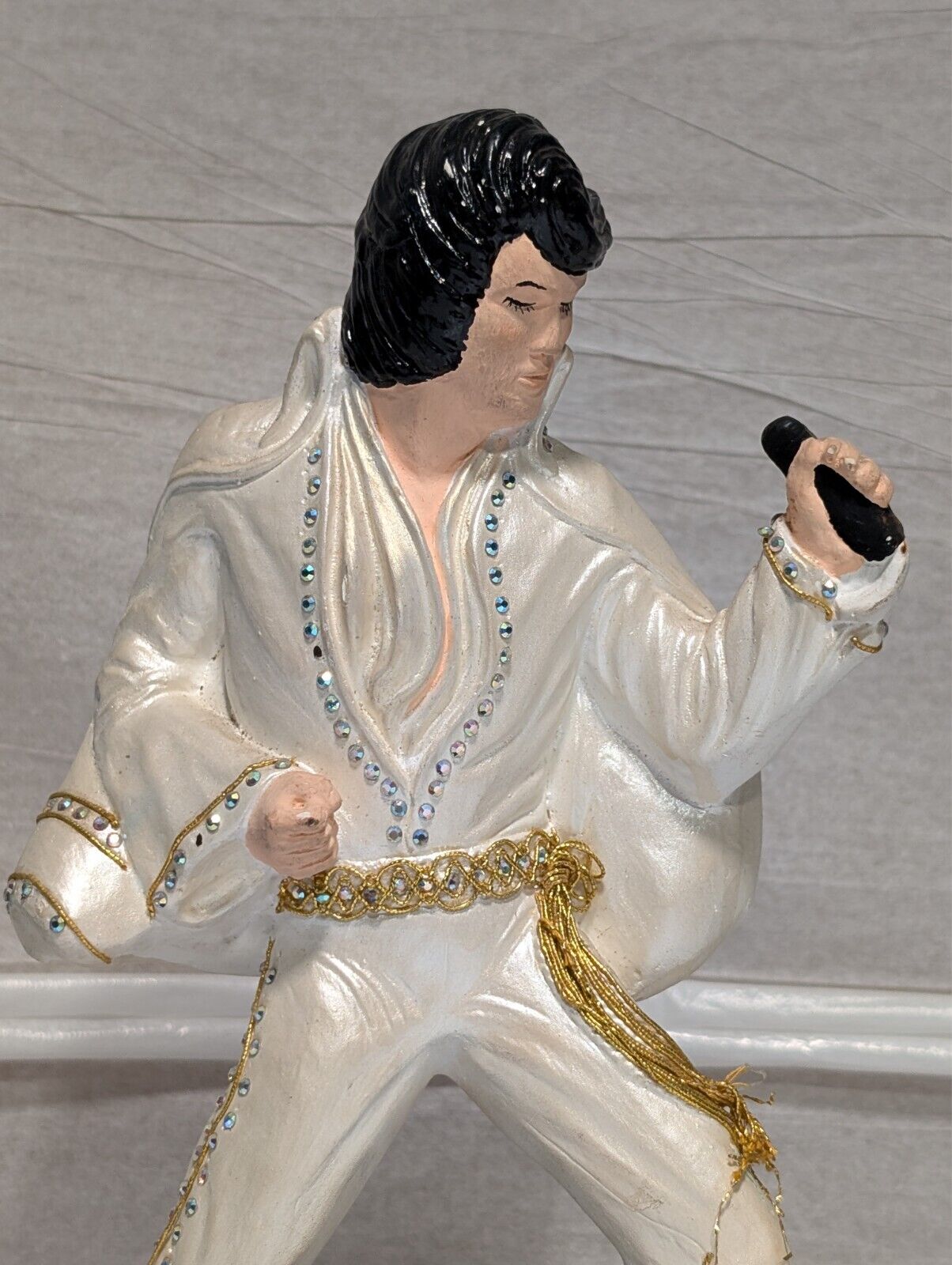 Vintage Elvis Presley Chalkware Plaster Hand painted Sequined Statue 8x14x5