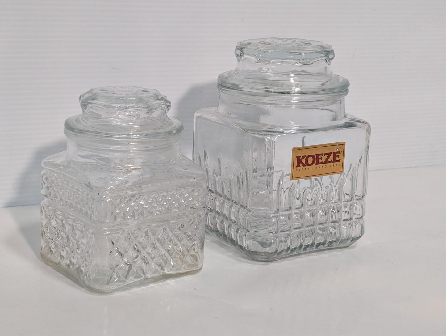 (2) Vintage Koeze Glass and KIG Canister Jars, Kitchen Storage as pictured