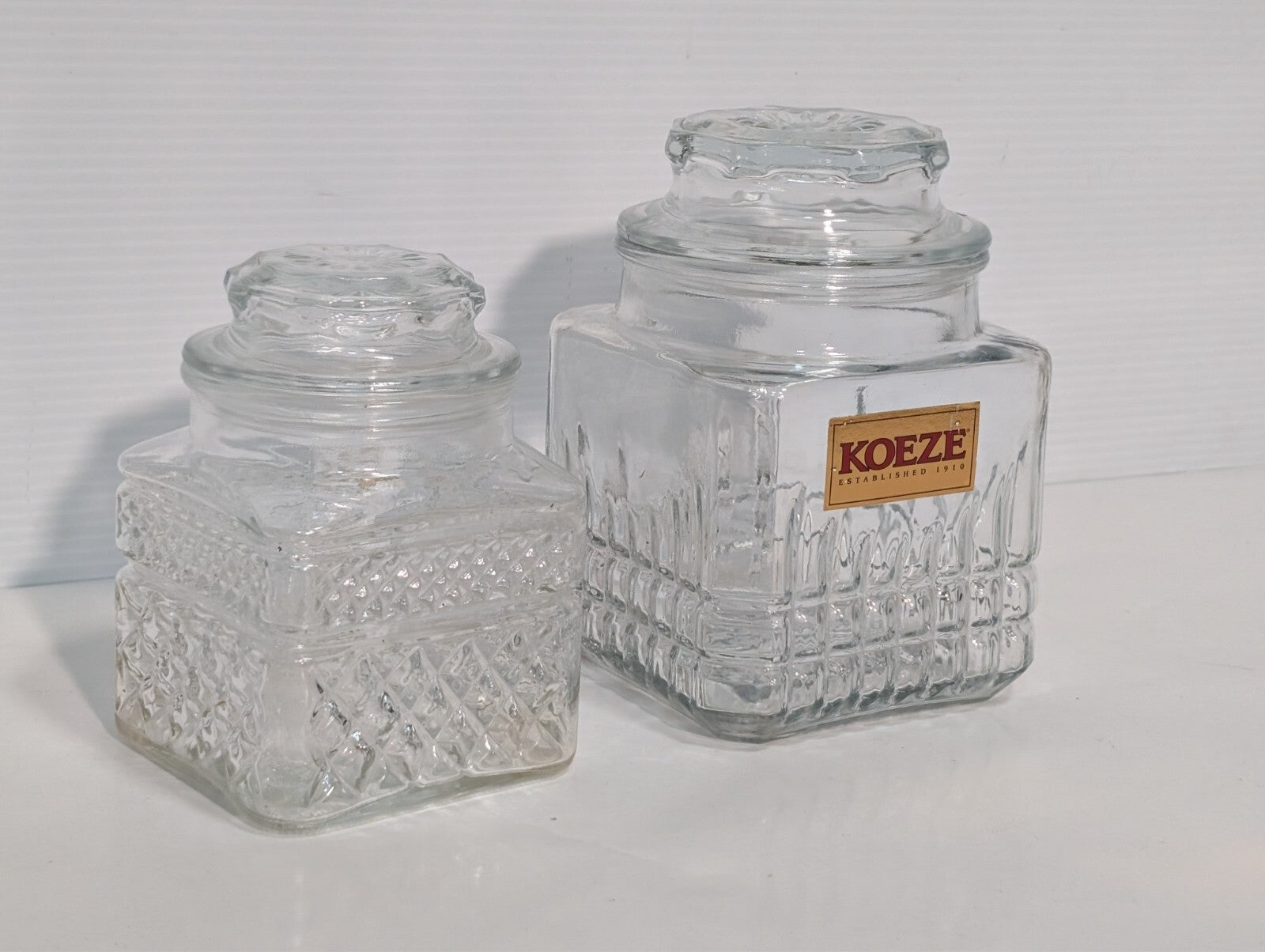 (2) Vintage Koeze Glass and KIG Canister Jars, Kitchen Storage as pictured