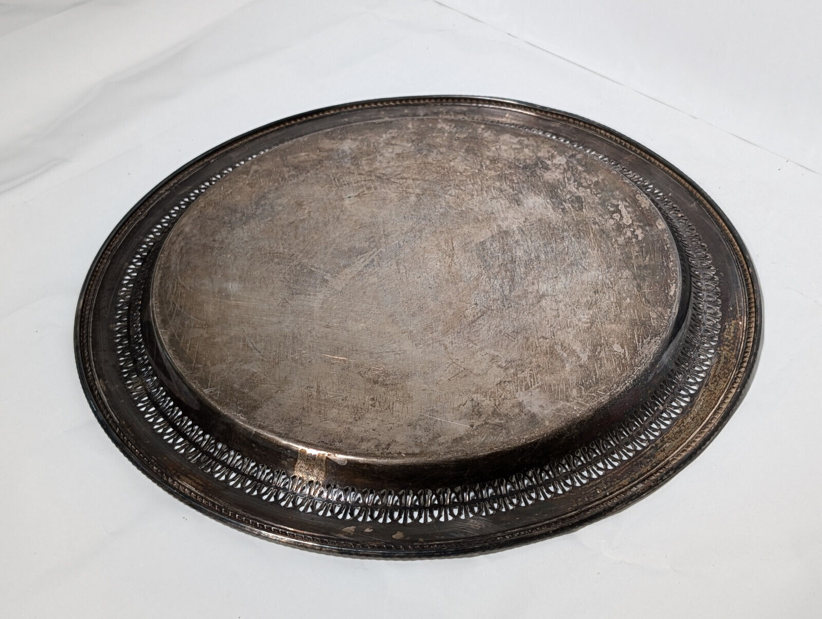 Vintage 15" Sterling Silver Plated Serving Platter, Tray, Victorian, Filagree
