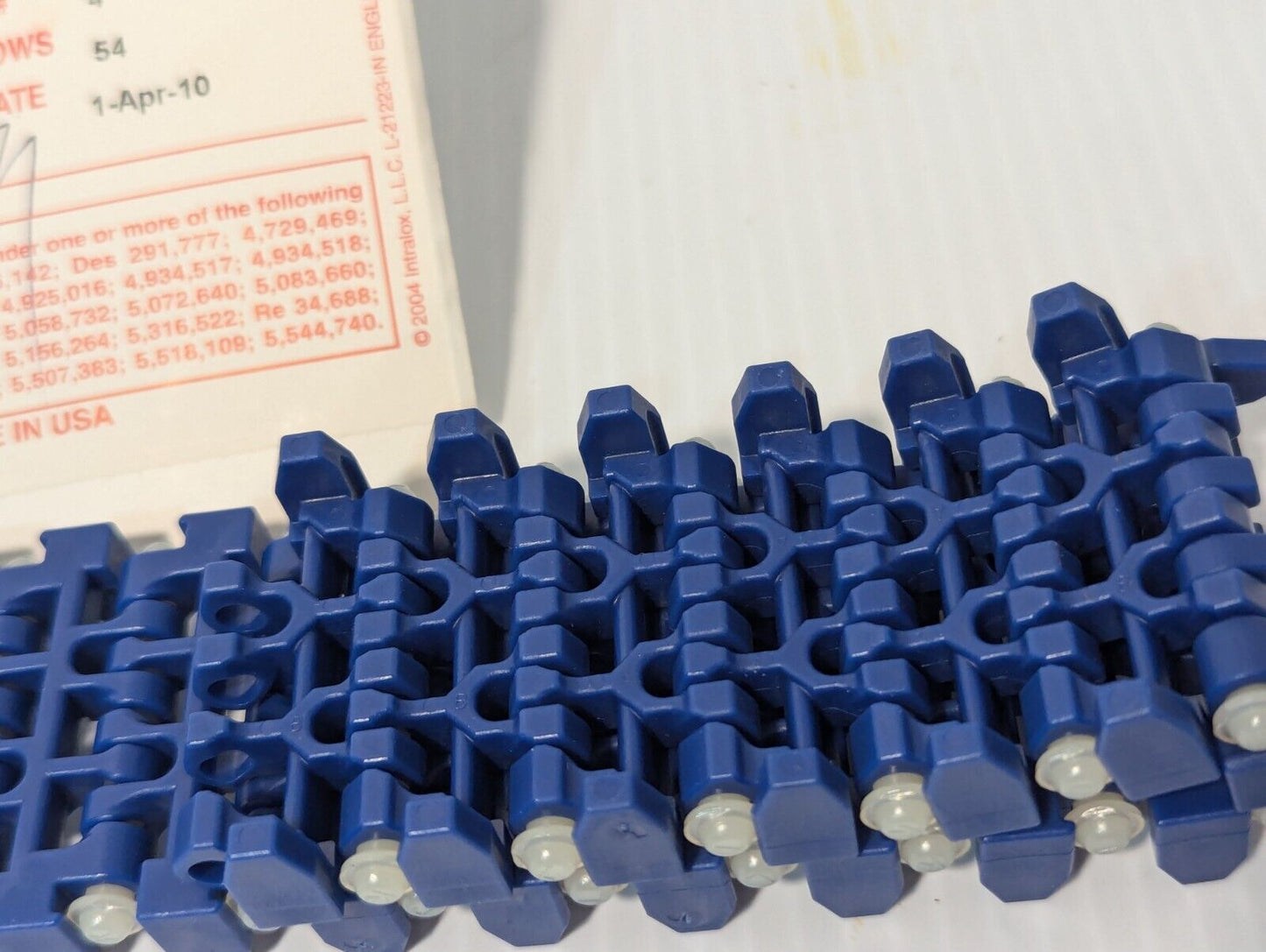 Intralox ser. 1100 acetal/nylon belt, 1.8 inches wide, 2.70 ft long, 54 rows