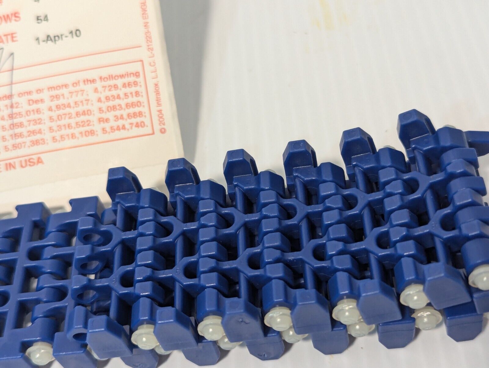 Intralox ser. 1100 acetal/nylon belt, 1.8 inches wide, 2.70 ft long, 54 rows