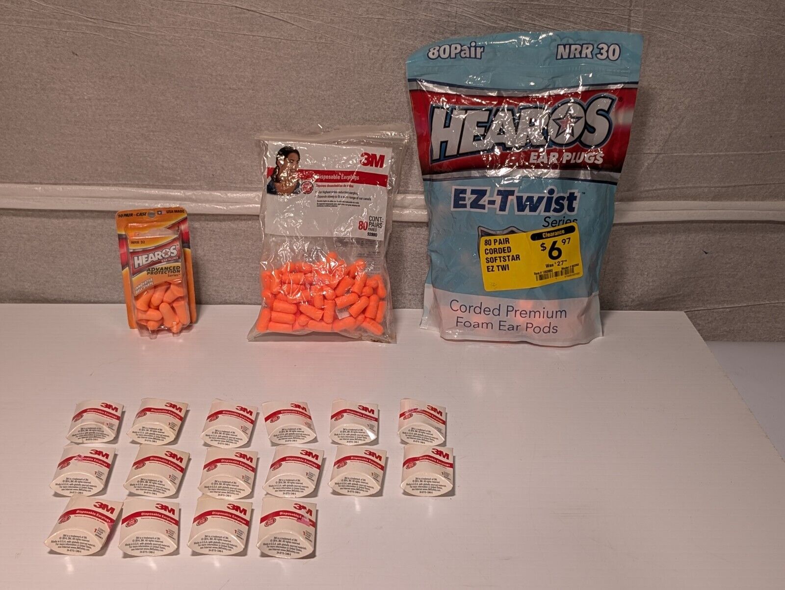 Lot of 19 Packs of 3M + Hearos Brand Disposable Earplugs