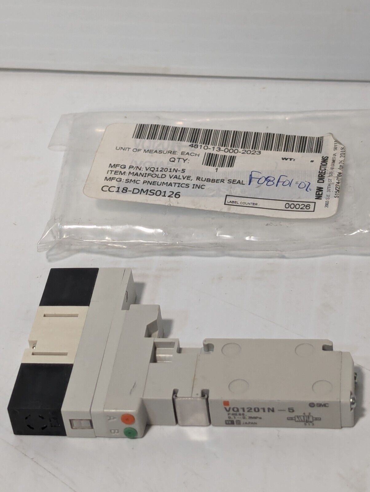 SMC VQ1201N-5 Solenoid Valve, 5 Port, 24vdc, VQ1201N5 - Free Shipping