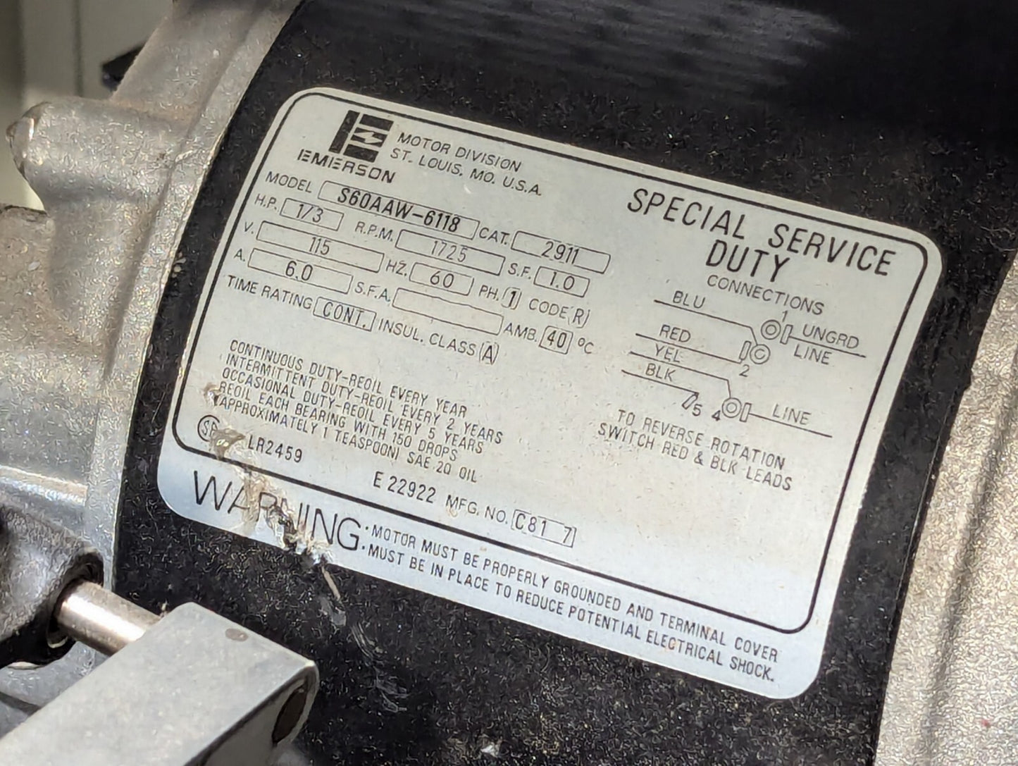 Spex Mixer / Mill, Resembles 8000M Model, with Emerson S60AAW-6118 Motor