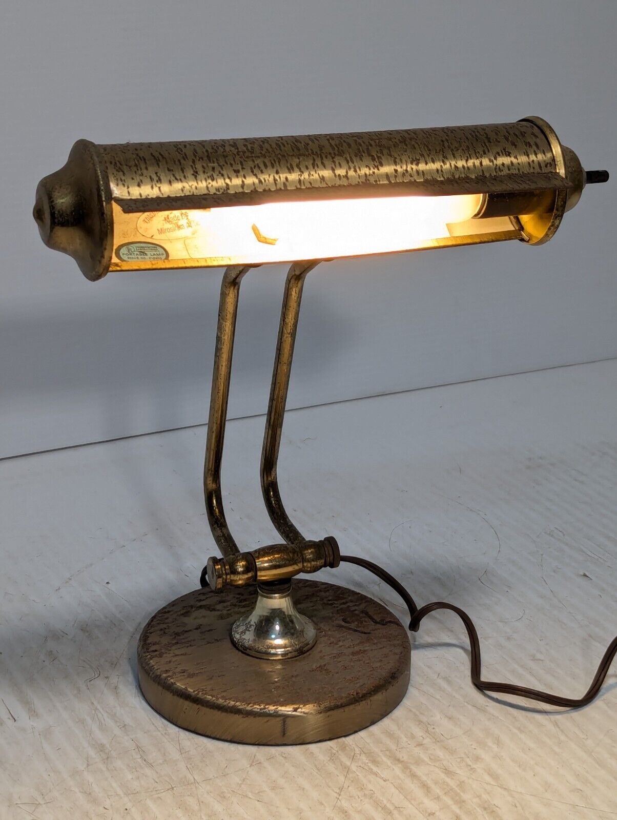 Vintage Gold Metal Piano/Banker Table/Desk Lamp Light, Art Deco - Free Shipping