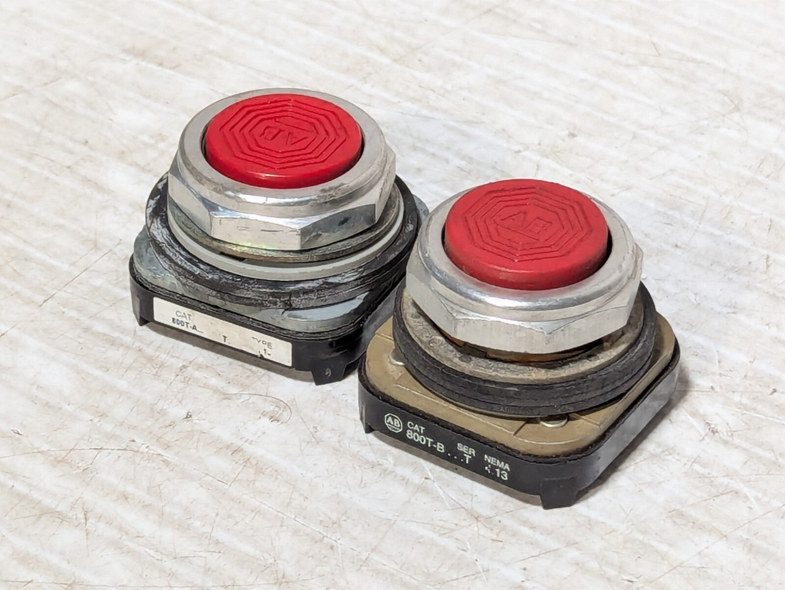 (2) Allen-Bradley 800T-B Ser T Pushbutton Extended Red Momentary