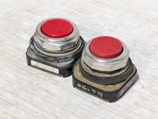 (2) Allen-Bradley 800T-B Ser T Pushbutton Extended Red Momentary