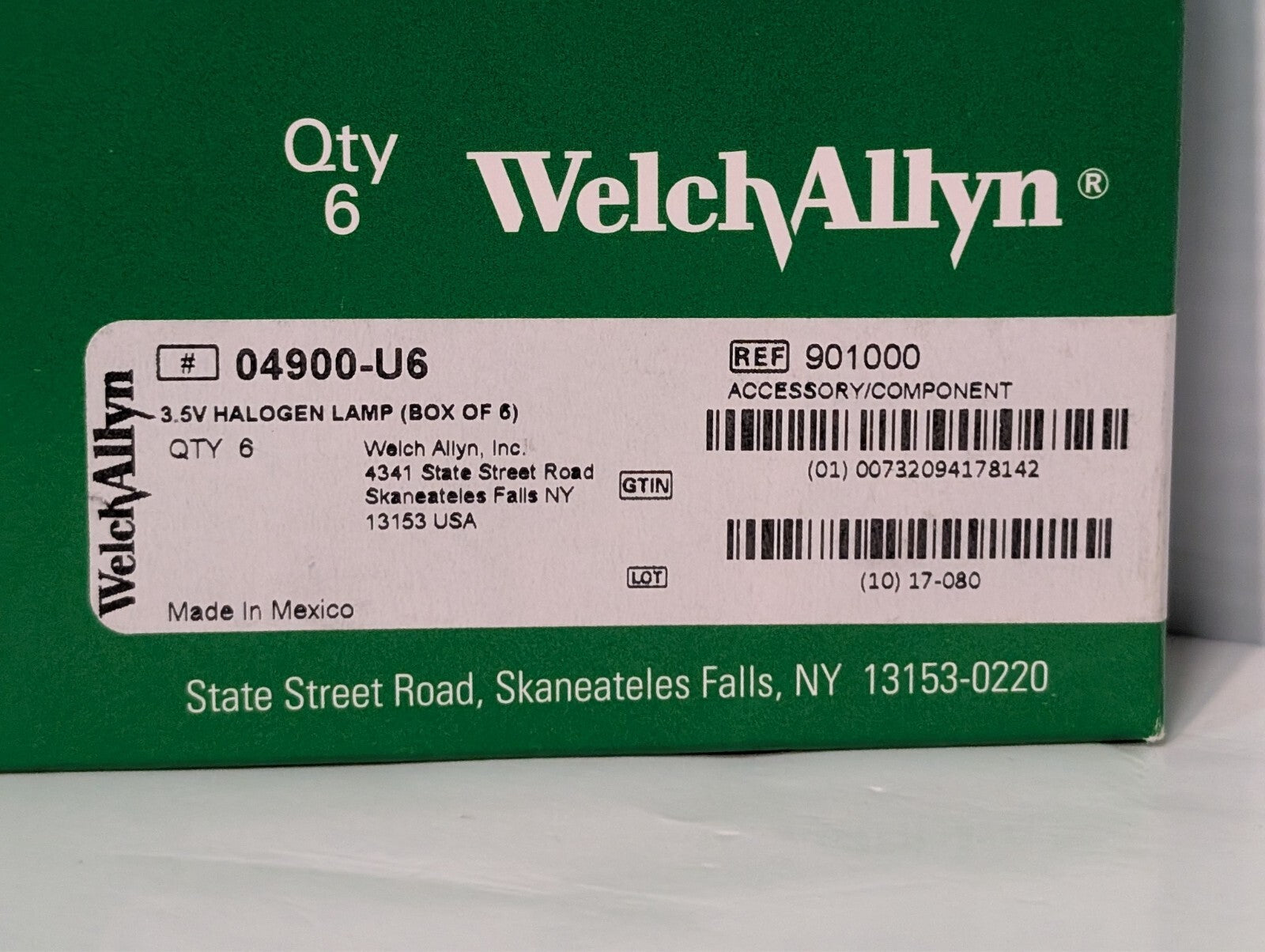 6-Pack Welch Allyn 04900-U6 3.5V Ophthalmoscope Halogen Lamp Bulbs Part 901000