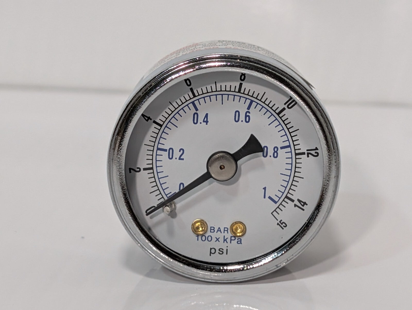 102D-158B Dry Pressure Gauge 1.5" 1/8" NPT Brass Back 15 PSI/KPA/BAR