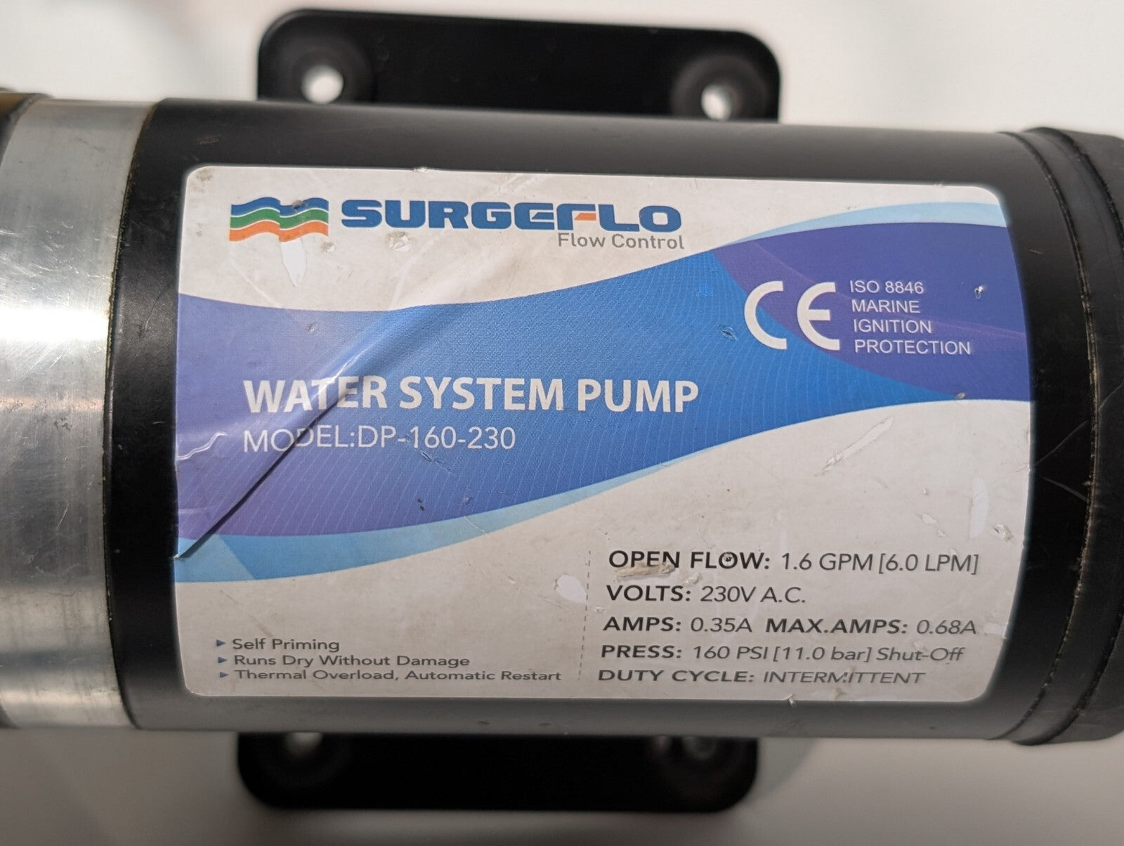 SurgeFlo DP-160-230 Self-Priming Water System Pump, Thermal Overload 1.6GPM 6LPM