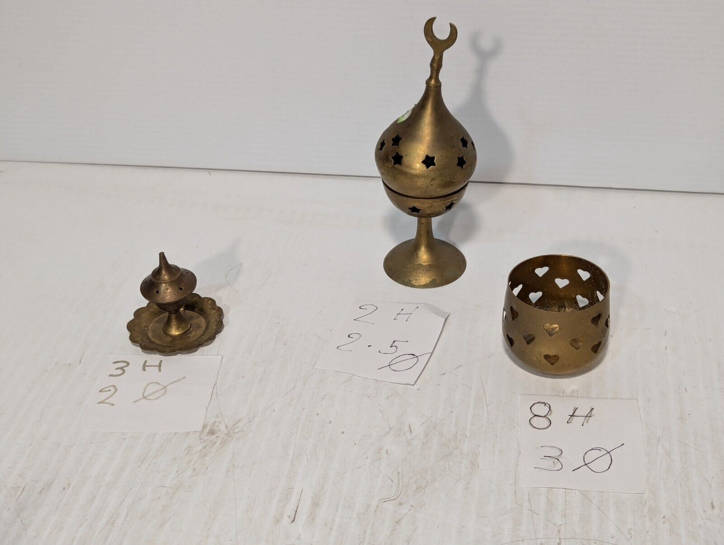 Set of 3 Vintage Brass Incense Burners, Hand Made India - Free Shipping