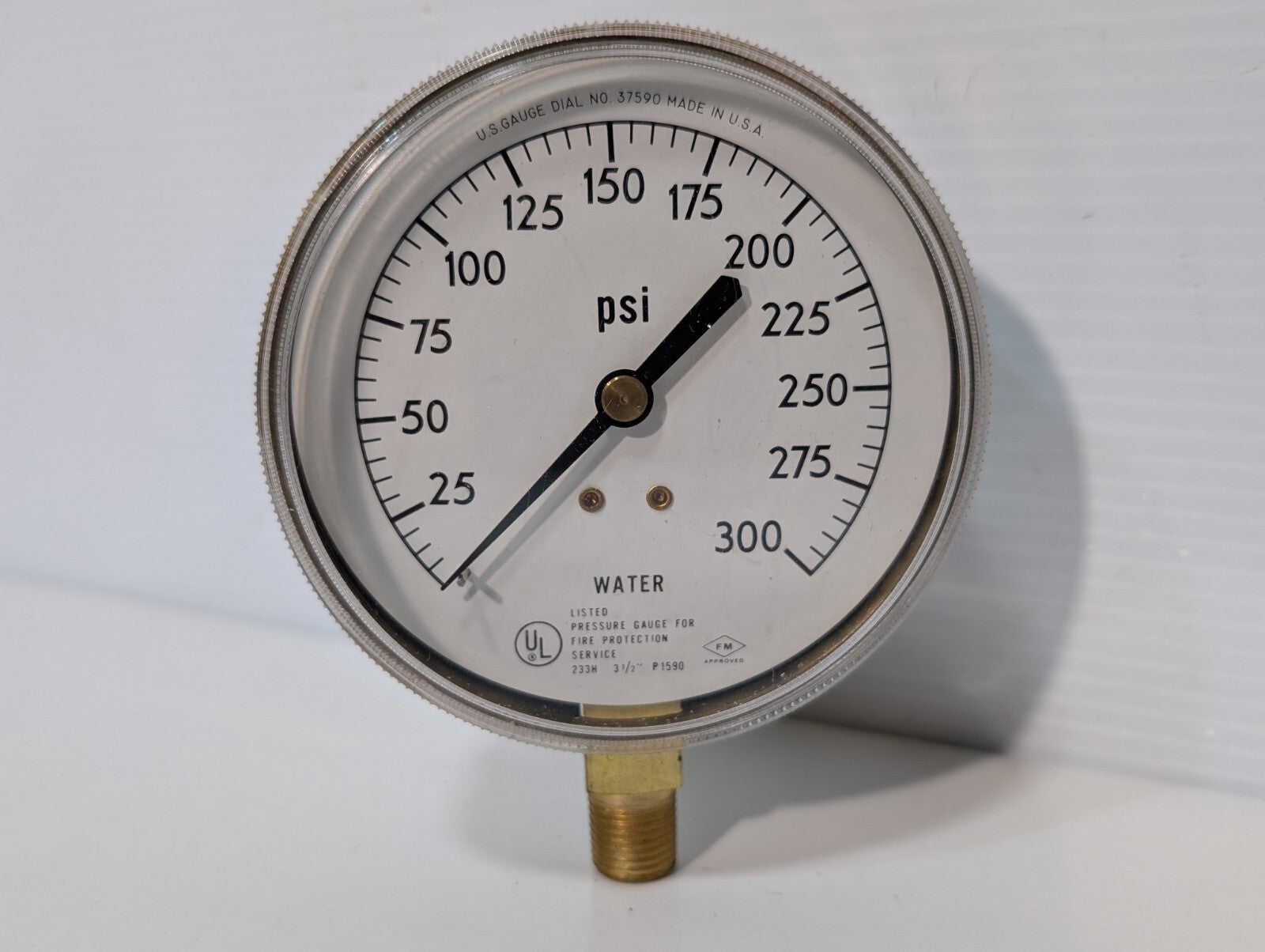 U.S. Gauge 37590 Water Pressure Gauge for Fire Protection, 0-300psi Dial Range