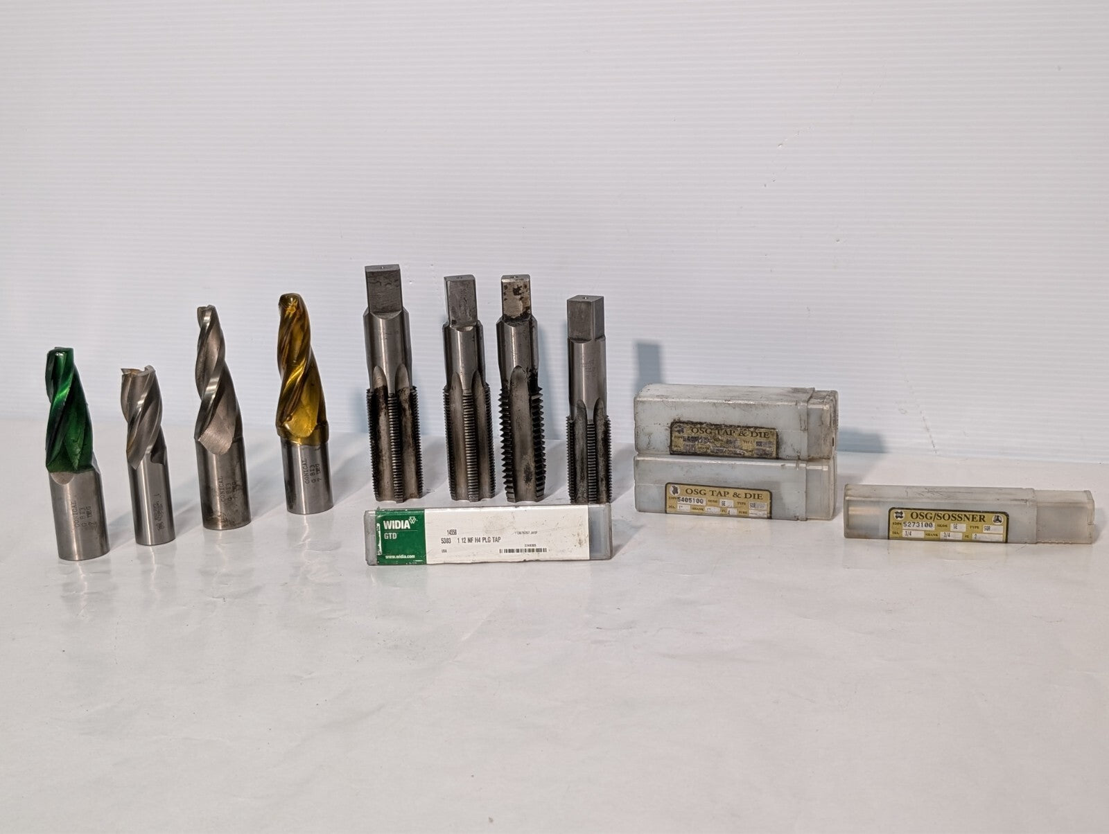 (12) End Mills and Tap, Sossner Widia Conical, See Photos for Specs.