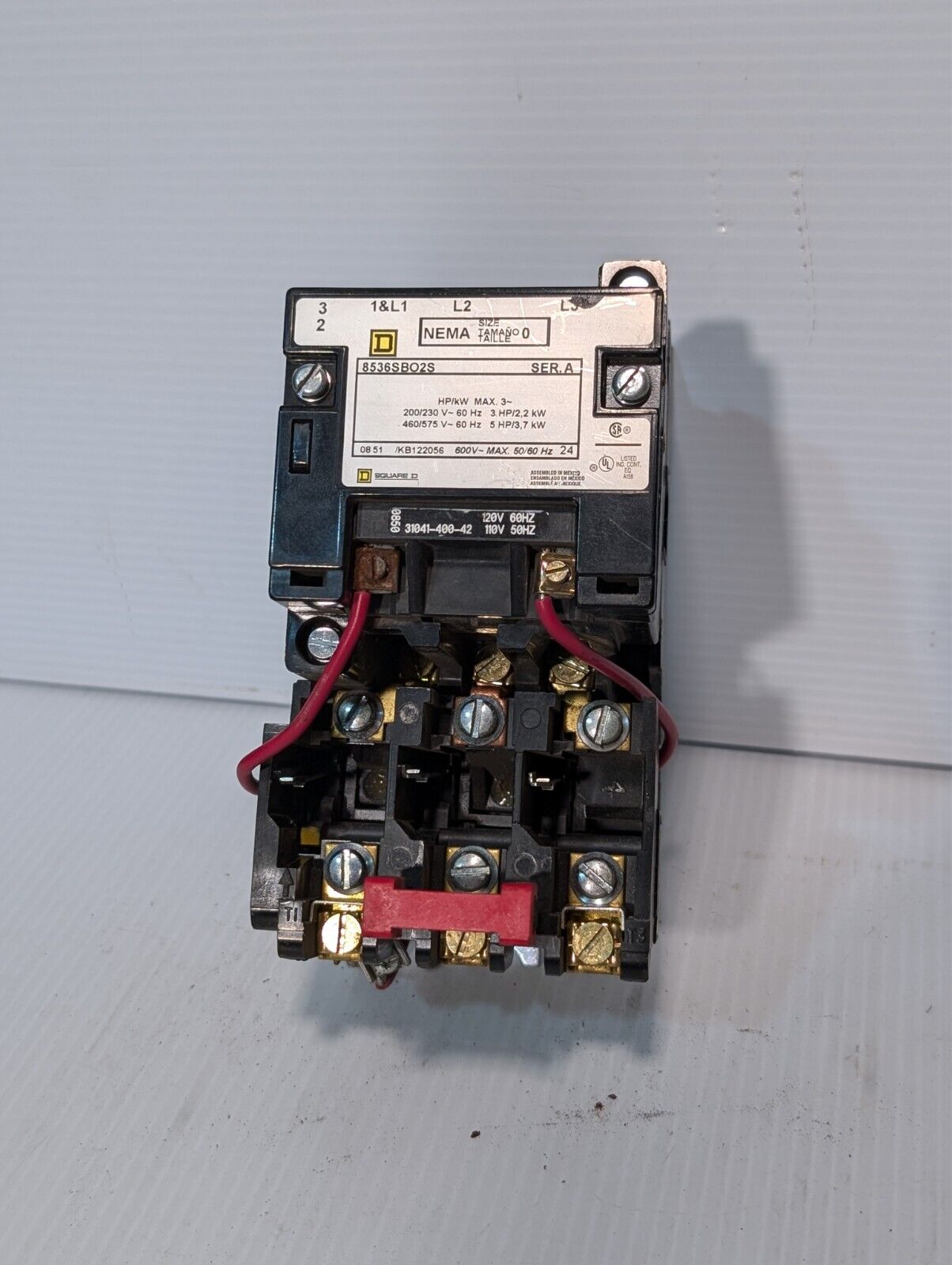 Square D 8536SBO2S motor starter, NEMA sz 0, 110/120VAC coil as pictured