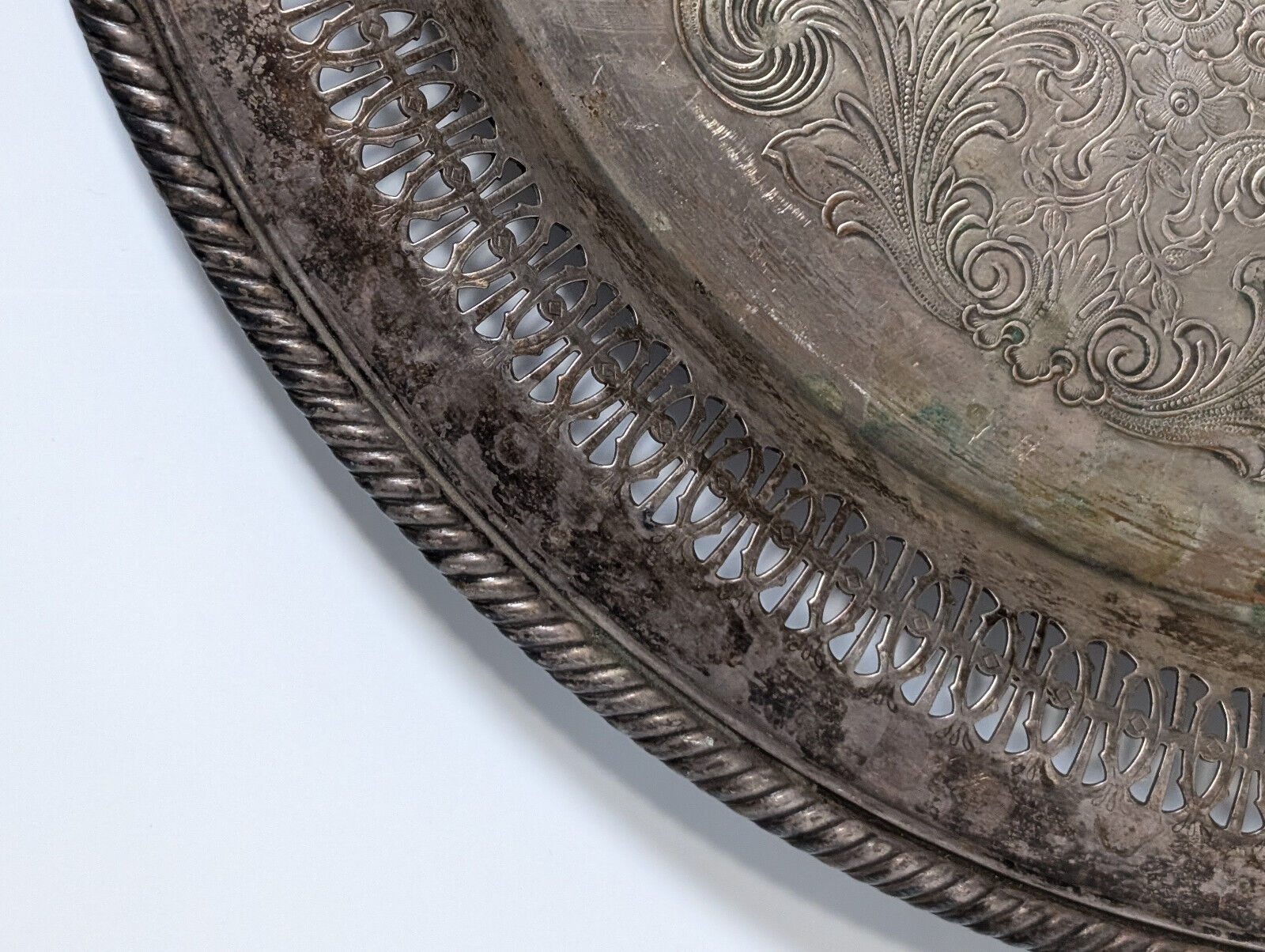 Vintage 15" Sterling Silver Plated Serving Platter, Tray, Victorian, Filagree