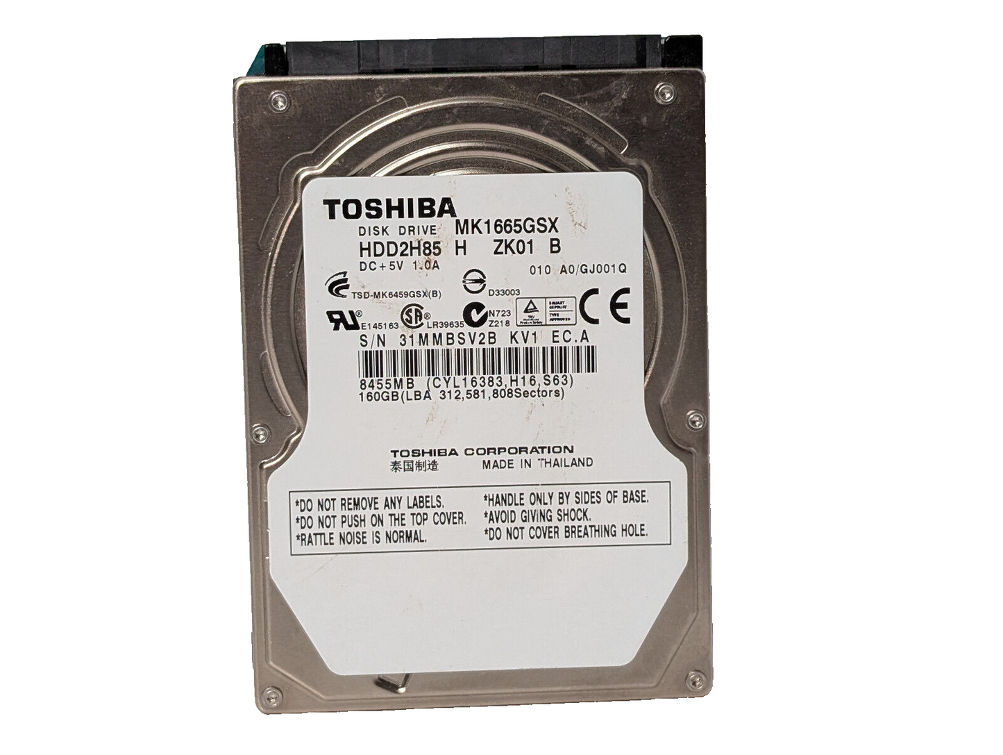 Toshiba MK1665GSX 160GB SATA Computer Disk Drive Hard Drive HDD2H85