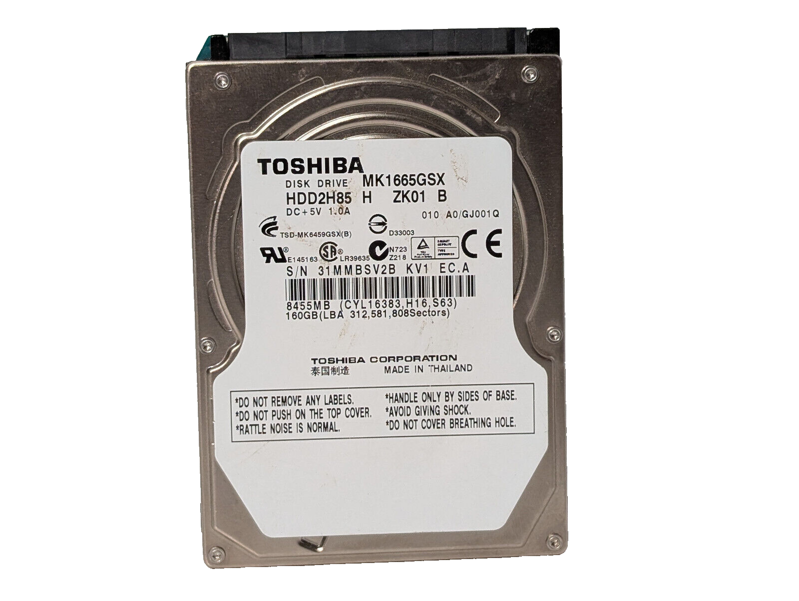 Toshiba MK1665GSX 160GB SATA Computer Disk Drive Hard Drive HDD2H85