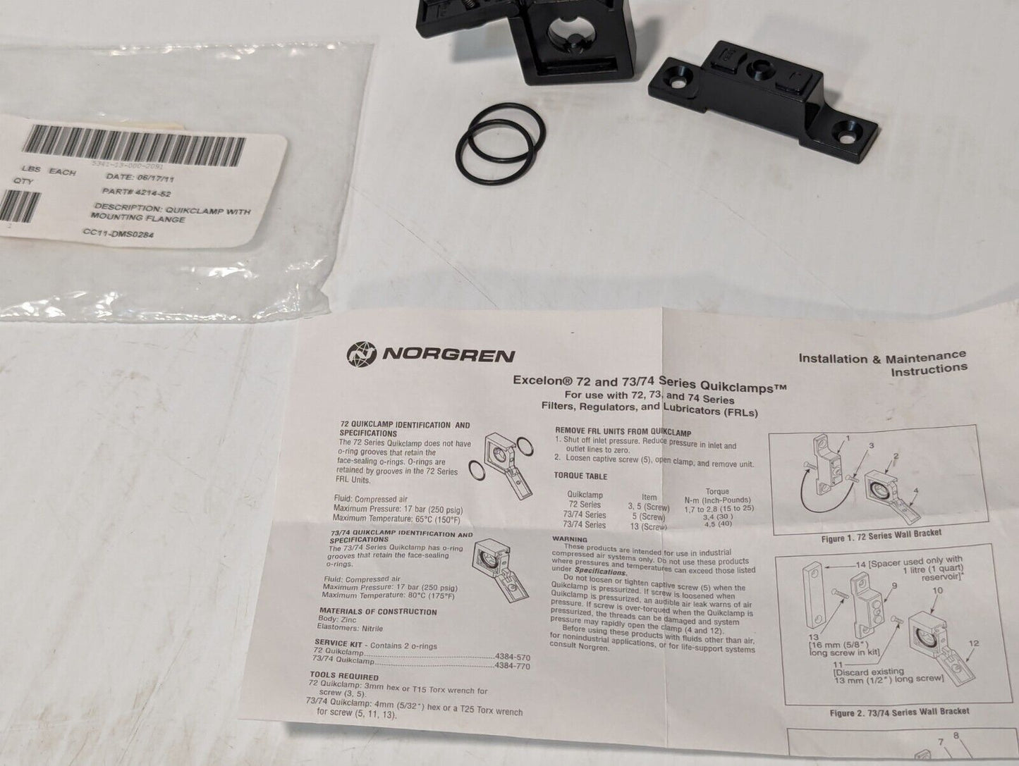 Norgren 4214-52 Quick Clamp With Mounting Flange - Free Shipping