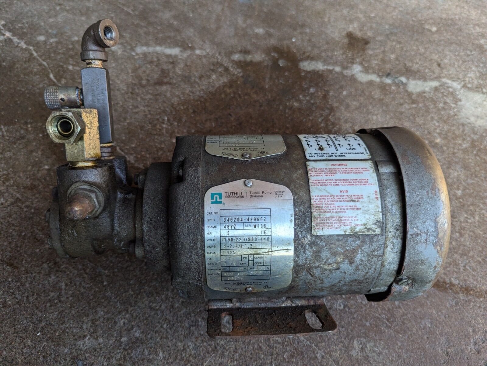 Tuthill 34G204-4696G2 motor, 0.5 HP, 208-230/460VAC, 1725RPM, 3P - Free Shipping