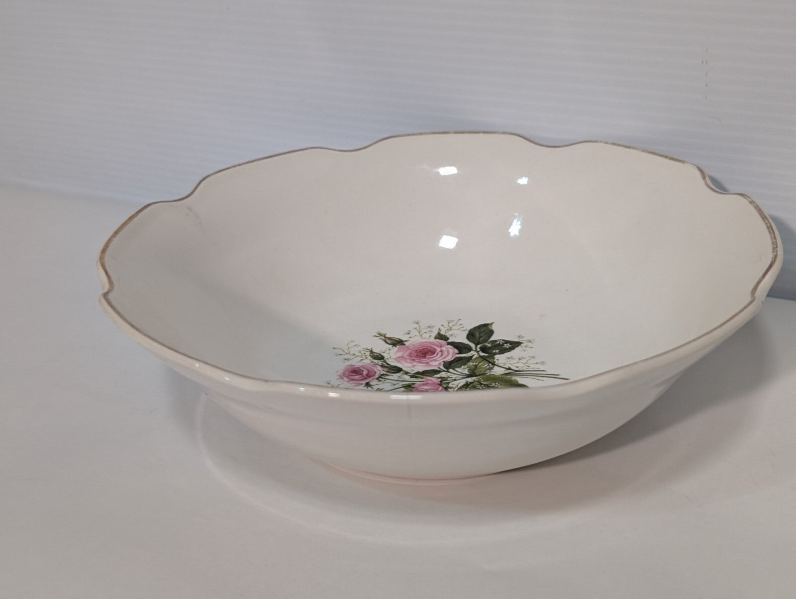 Vintage Sabin Cathy Rose Serving Bowl Pink Rose Floral Bouquet Gold Trim 8 1/2"