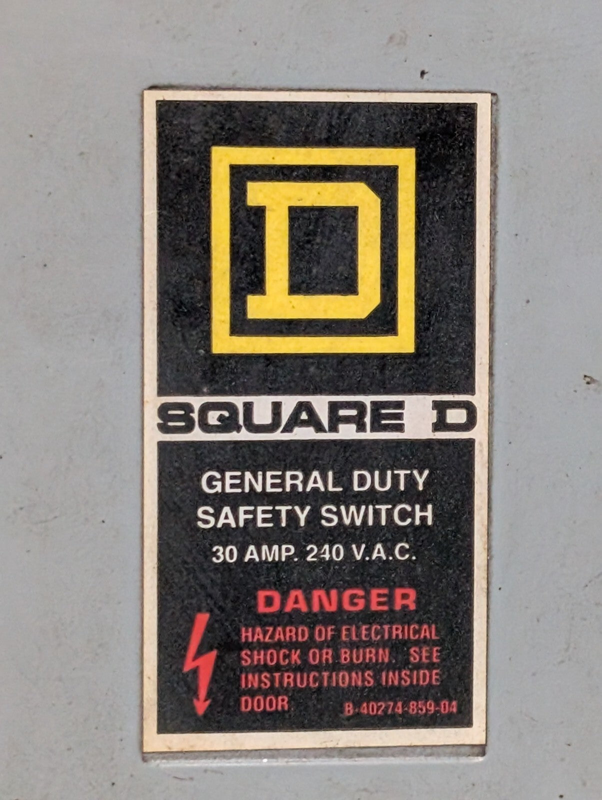 Square D DU321 Safety Switch: Non-Fusible, 30a, 240vac, 3Ph, Galvanized Steel