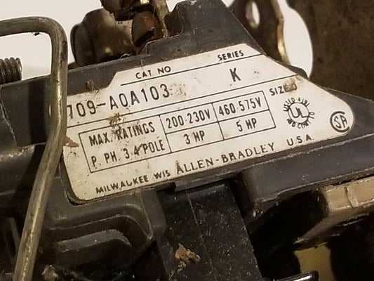 Allen Bradley 709-A0A103 K, 3-5 HP 230/575V 3-4 pole  70A83 220/240V coil