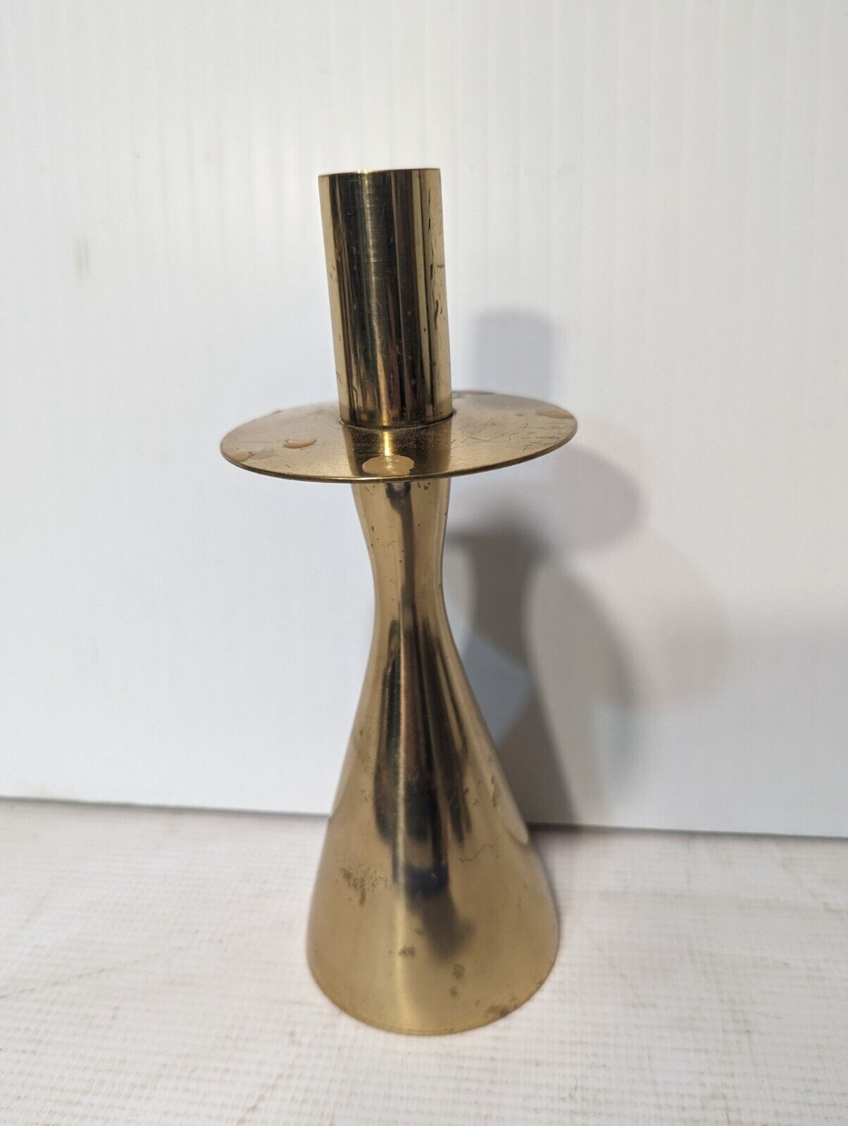 Mid-Century Atomic Brass Sculpted Candlestick Holder, 9 x 3 x 3 - Free Shipping