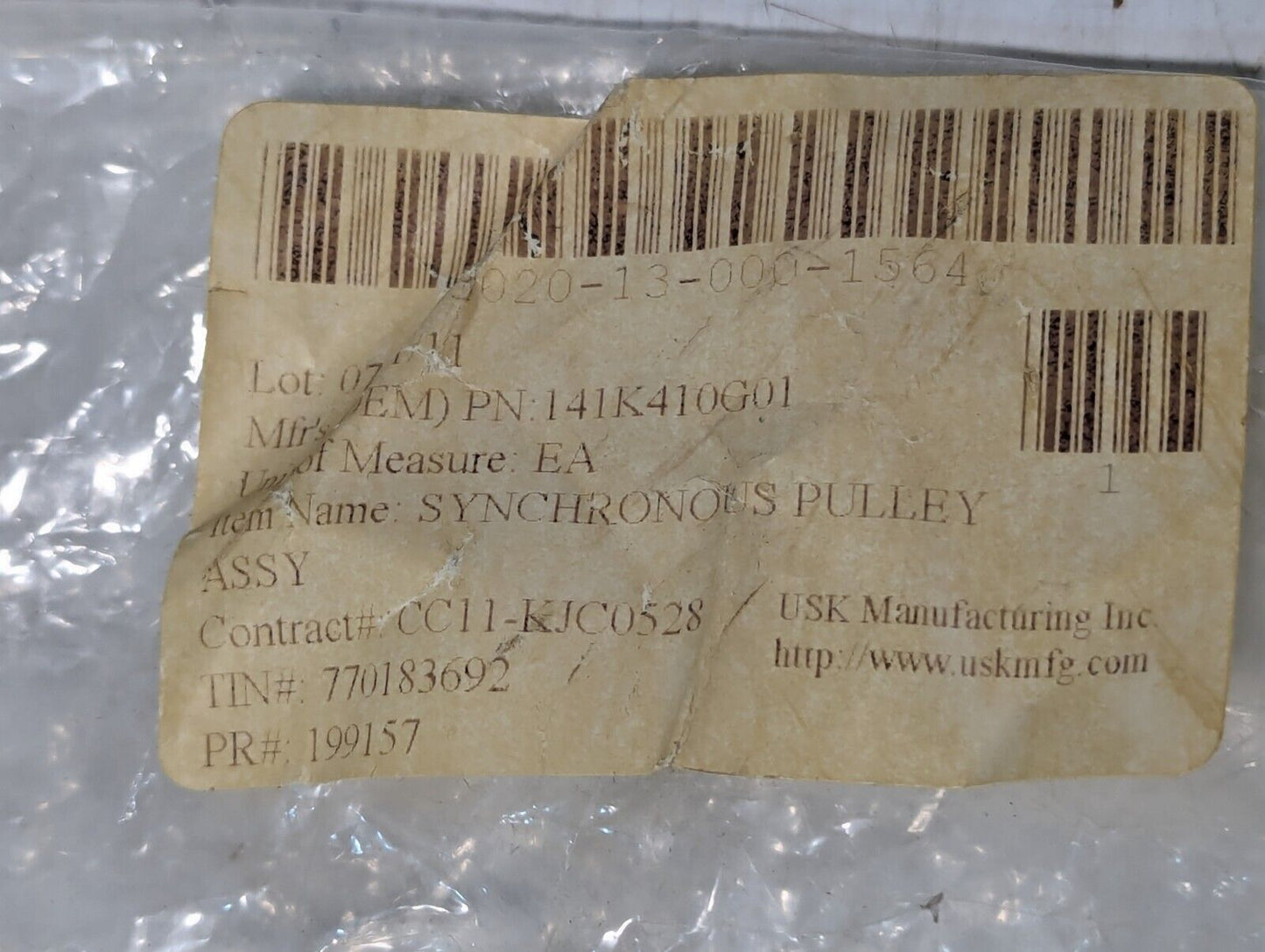 Synchronous Pulley Assembly 3020-13-000-1564 141K410G01 - Free Shipping