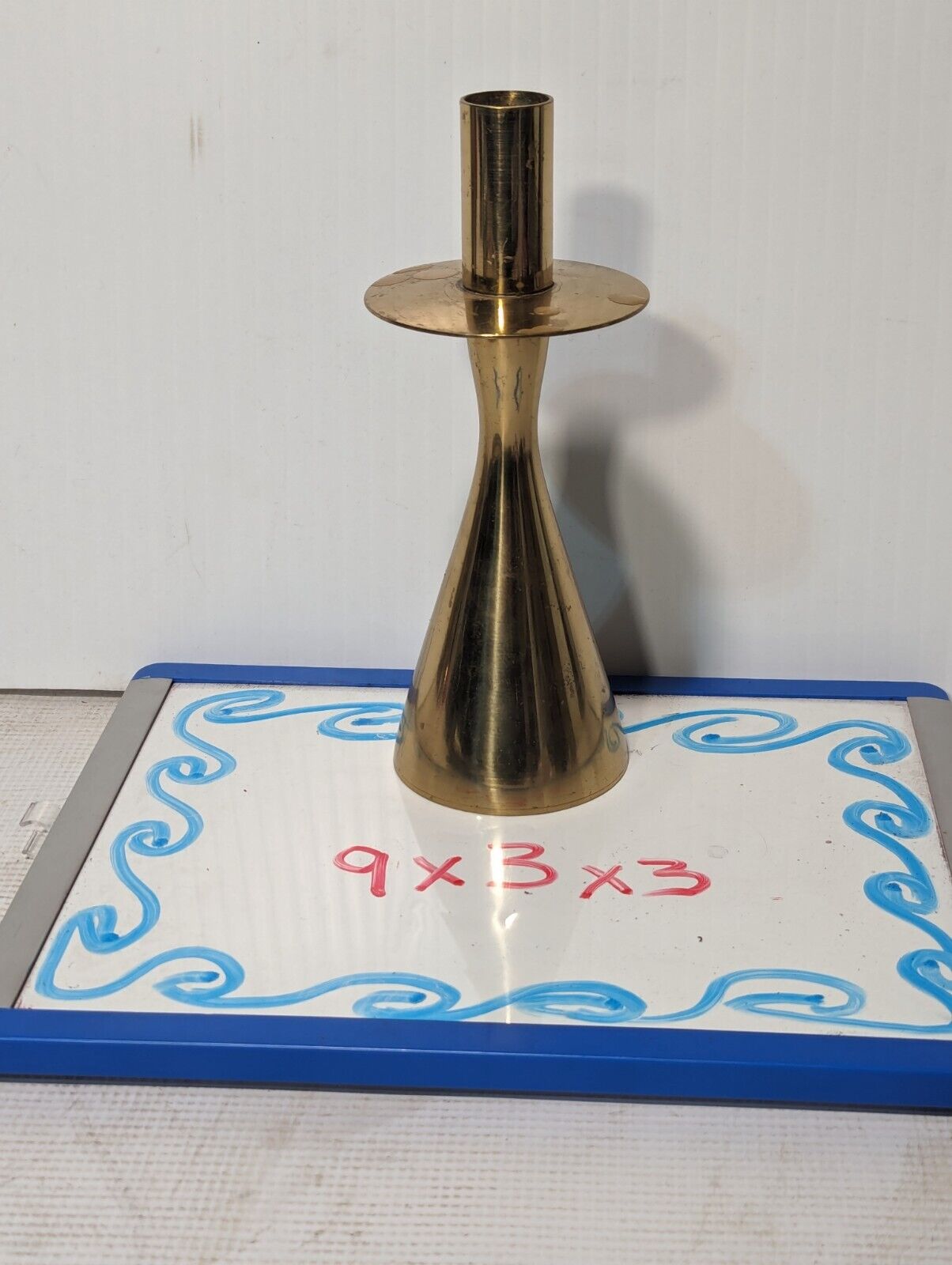 Mid-Century Atomic Brass Sculpted Candlestick Holder, 9 x 3 x 3 - Free Shipping