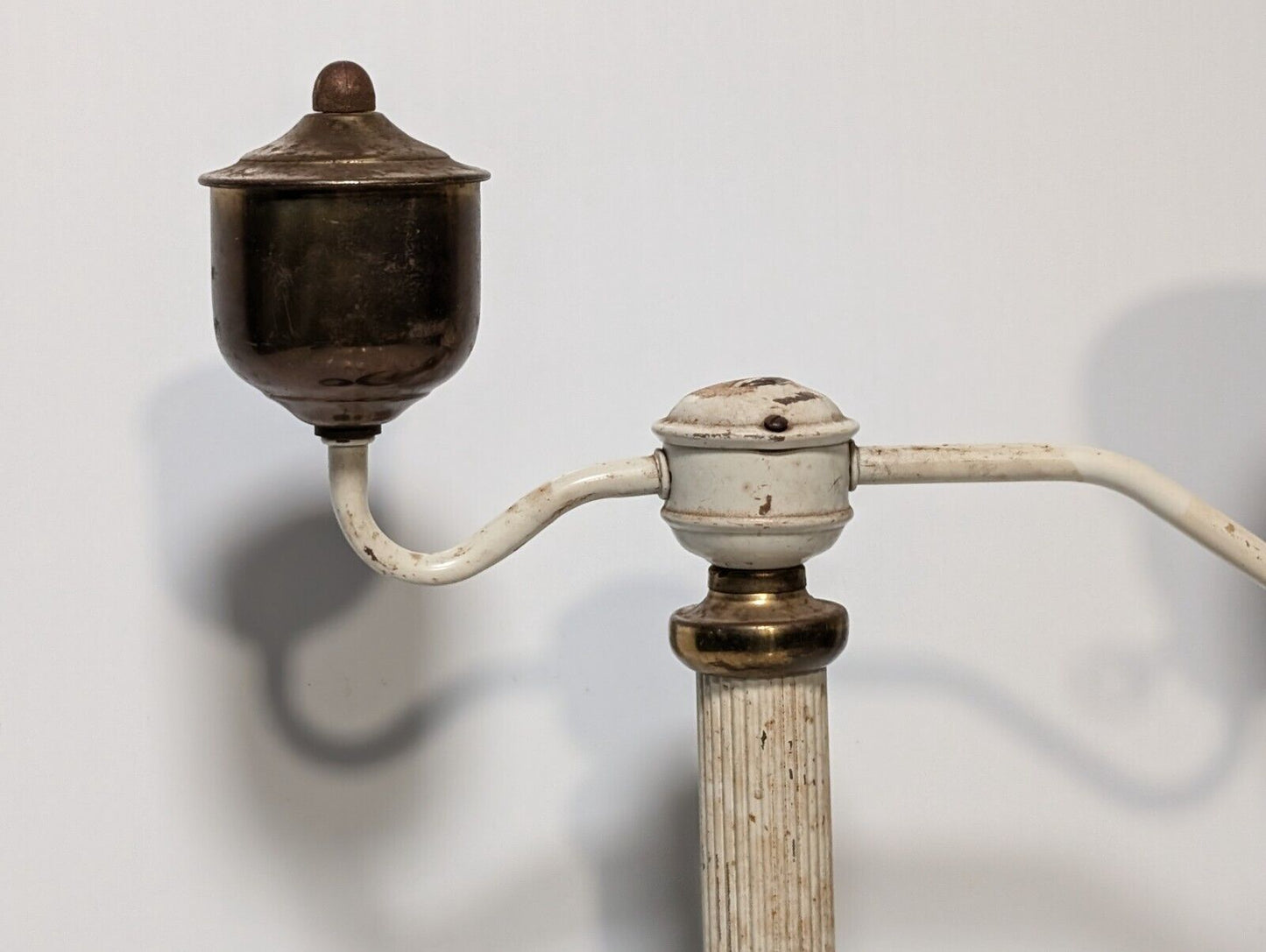 Unique Vintage Brass and White Table Lamp with Offset Swivel Light Bulb Socket