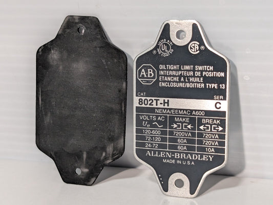 Allen Bradley 802T-H Oiltight Limit Switch NAMEPLATE ONLY