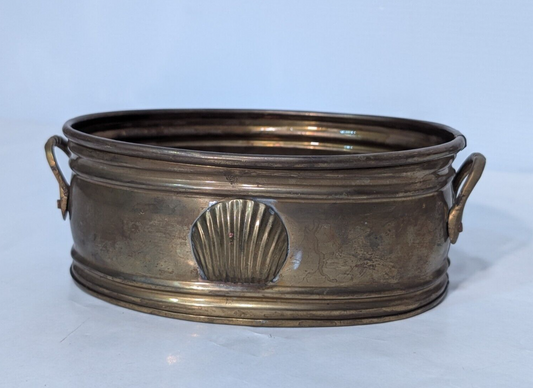 Vintage Brass Oval Planter Bucket/Tub With Handles, Scallop Imprint