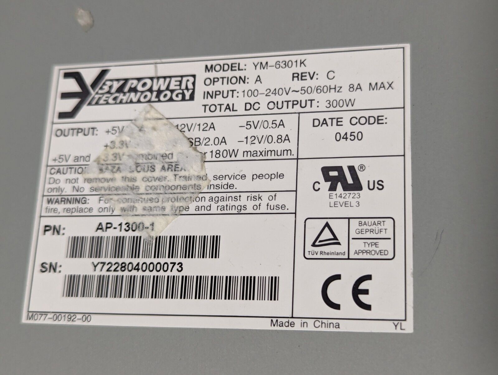 3Y Power YM-6301K 300W Power Supply, PN: AP-1300-1 - Free Shipping
