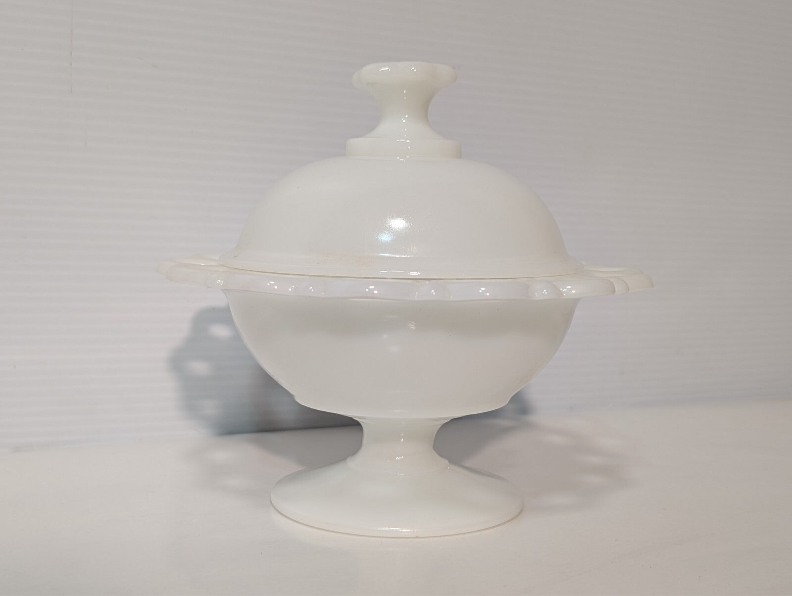 Vintage White Milk Glass Candy Dish Mid-Century 7" Diameter 6.5" Height