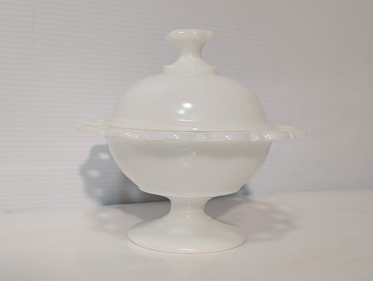 Vintage White Milk Glass Candy Dish Mid-Century 7" Diameter 6.5" Height