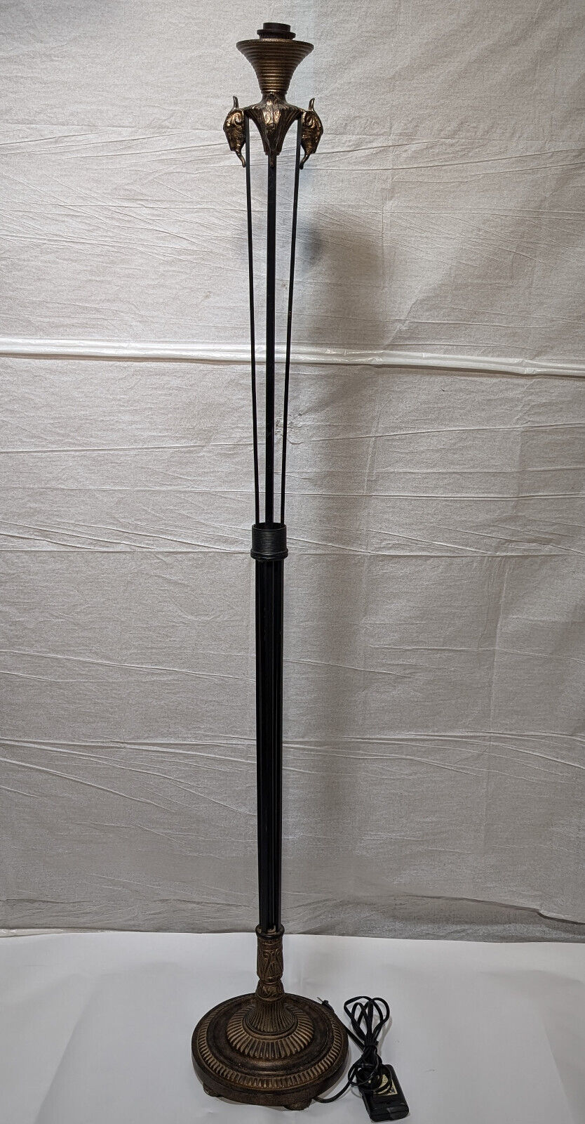 66" Goat Head Torchier Floor Lamp, Kaoyi KFD-5150 Dimmer, Vintage 90s, Brass