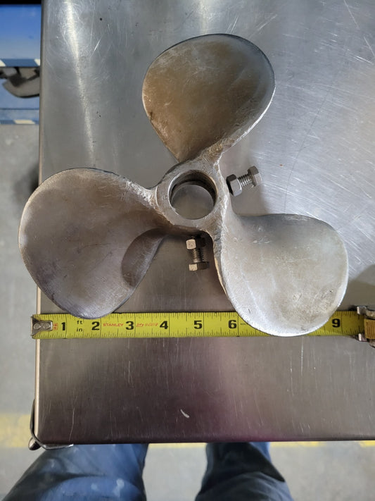 9" Mixing Propeller, 3 Blades, 9.4 Pitch, Steel, Two Set Bolts with Hex Heads