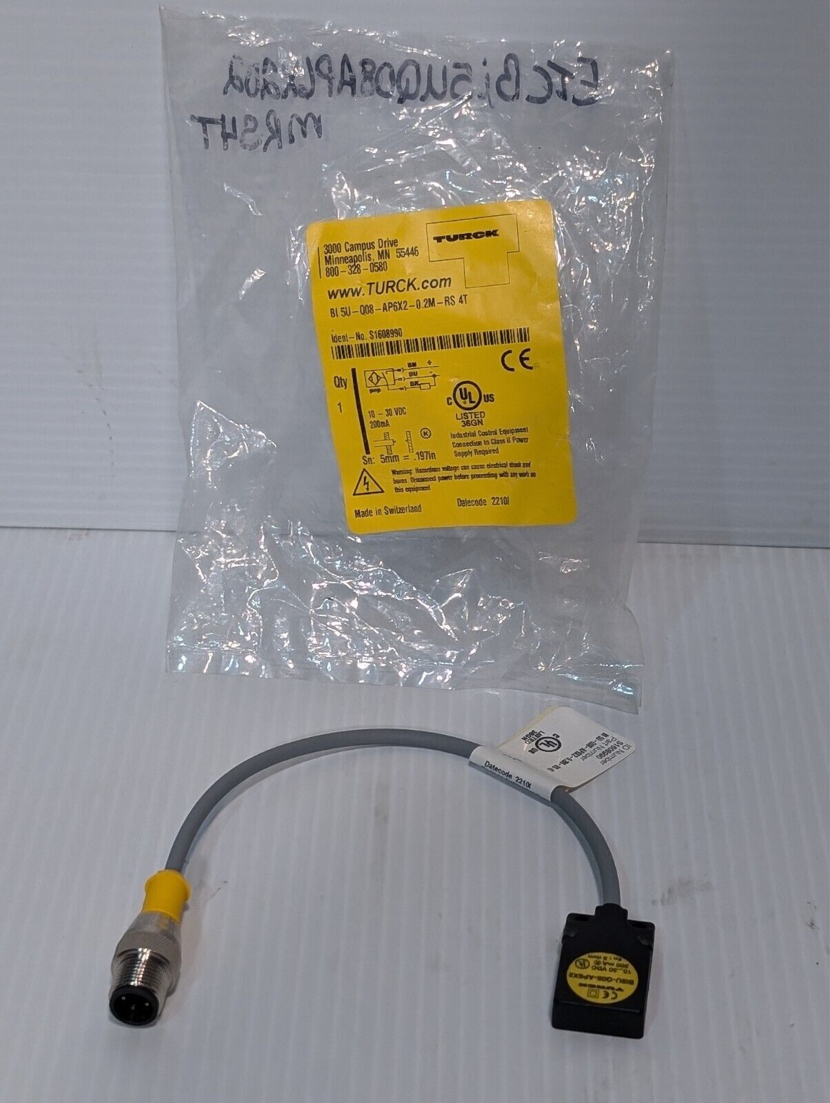 Turck BI 5U-Q08-AP6X2-0.2M-RS 4T Proximity Sensor 20-30VDC 200 mA - Free Ship