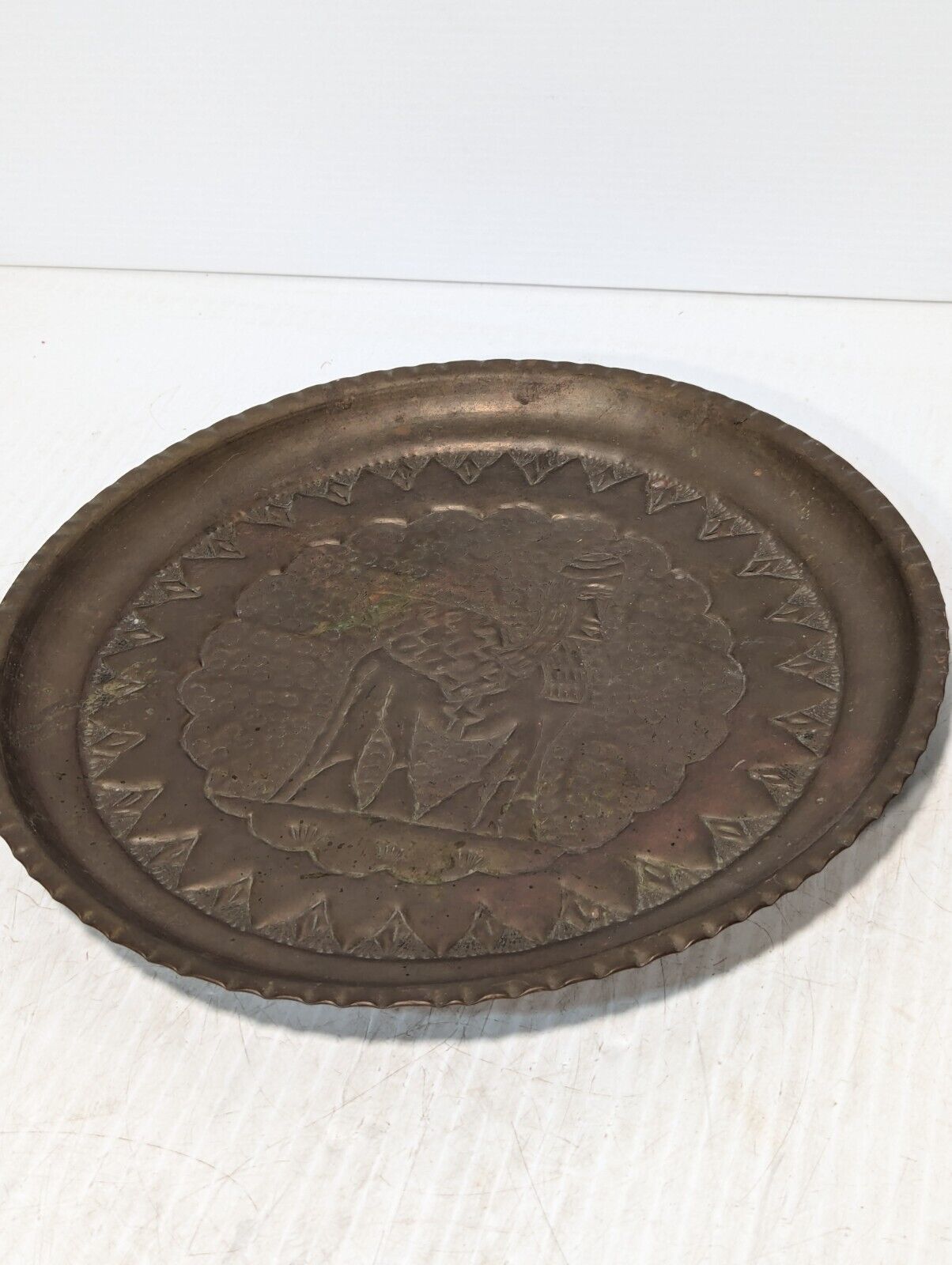 Vintage Large Brass Tray, Embossed with a Winged Centaur, 14.5in - Free Shipping