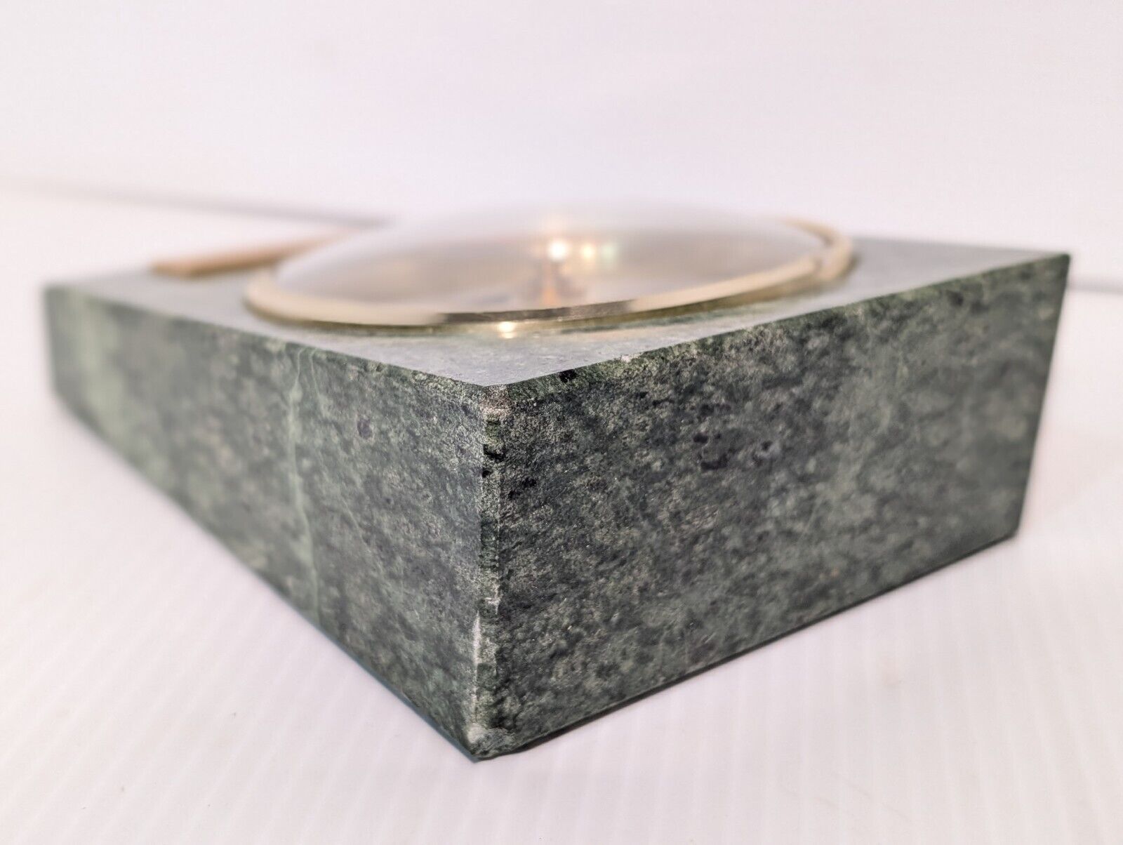 Vintage Benchmark Desk Clock in Green Granite, Keystone Provident- Free Shipping